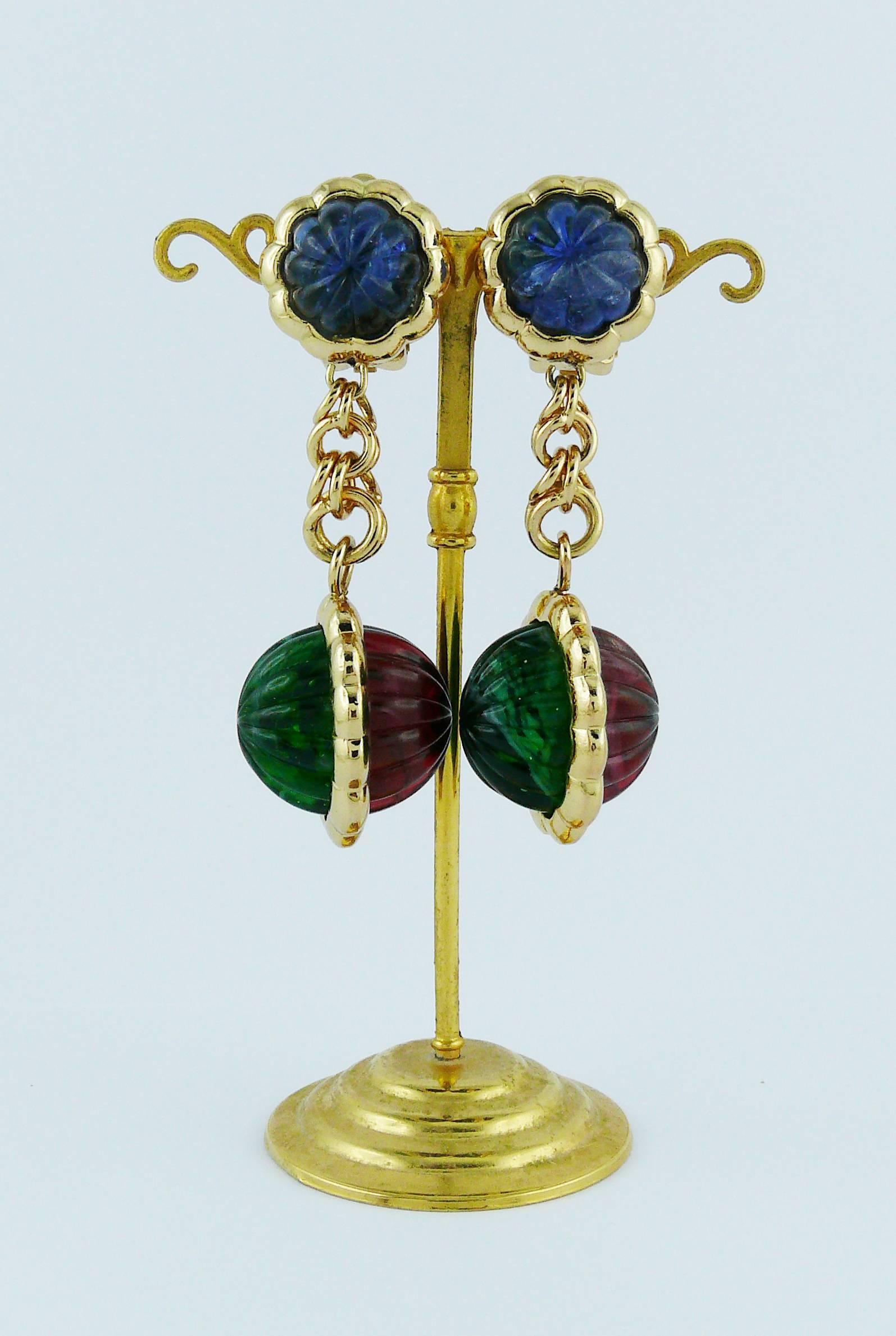 Christian Dior Vintage Faux Gems Dangling Earrings In Excellent Condition In Nice, FR
