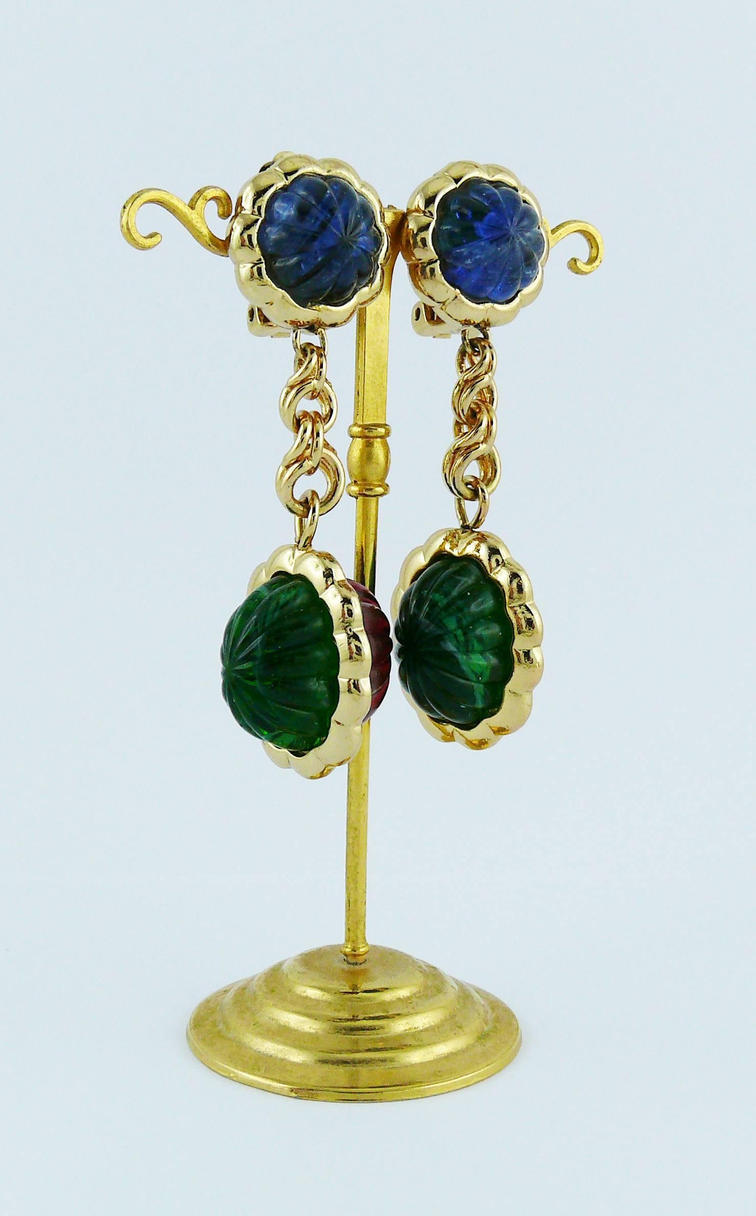 Women's Christian Dior Vintage Faux Gems Dangling Earrings