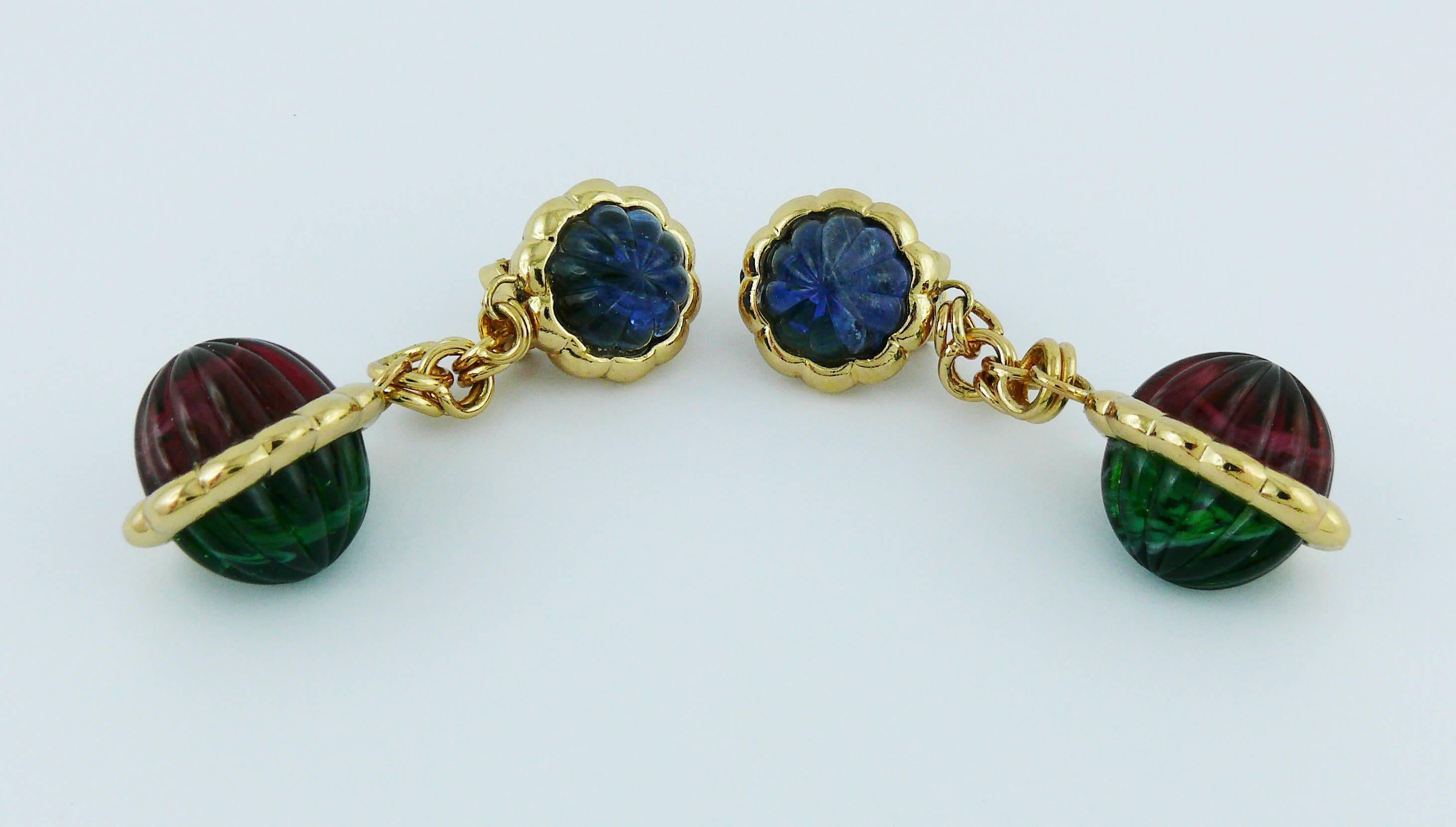 Christian Dior Vintage Faux Gems Dangling Earrings 2
