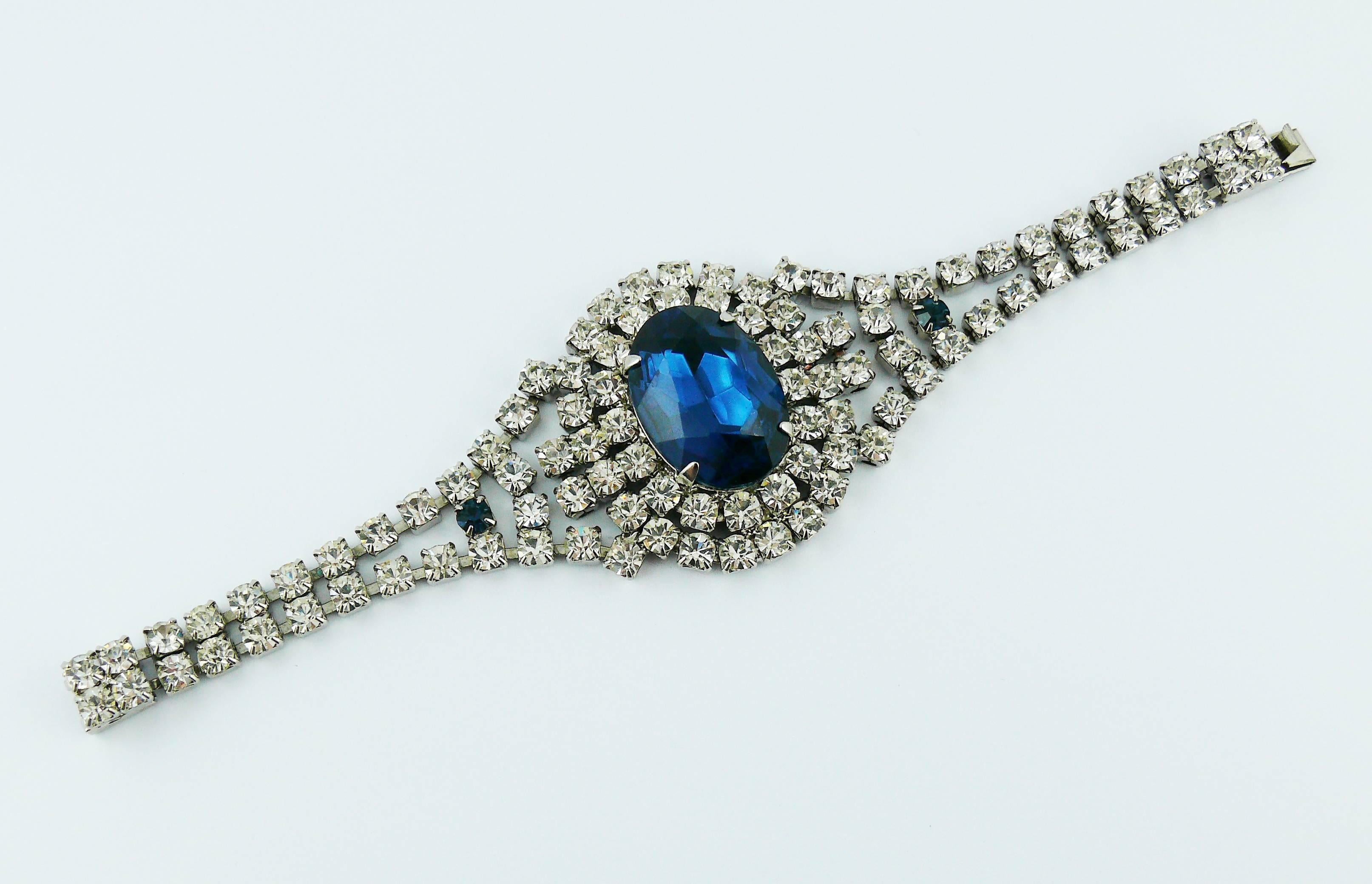 Vintage Saphir und klarer Kristall Halskette Armband Ohrringe & Brosche Set Damen im Angebot