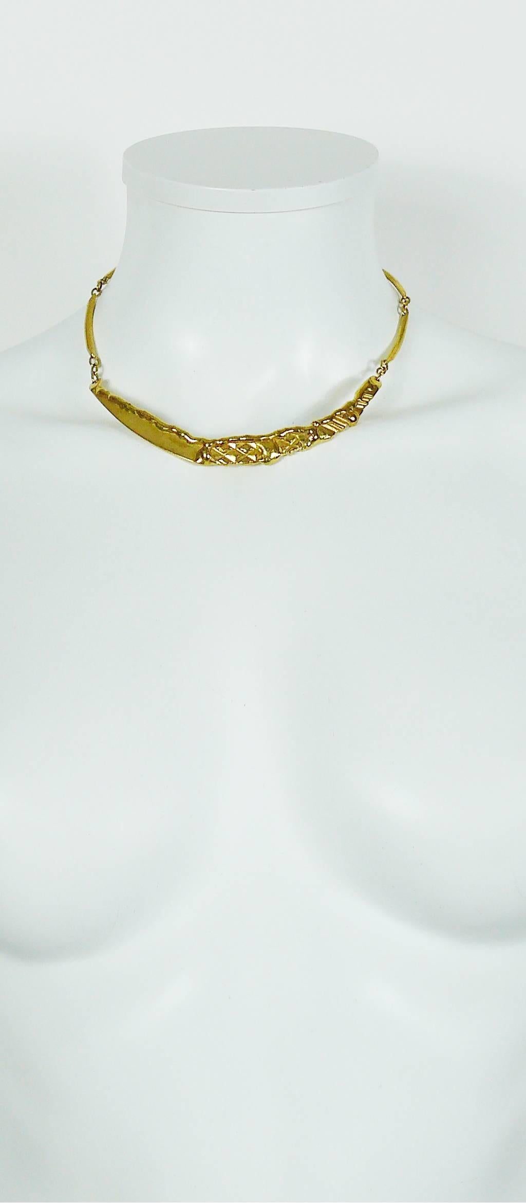 Christian Lacroix Vintage Brutalist Gold Toned Collar Necklace 1