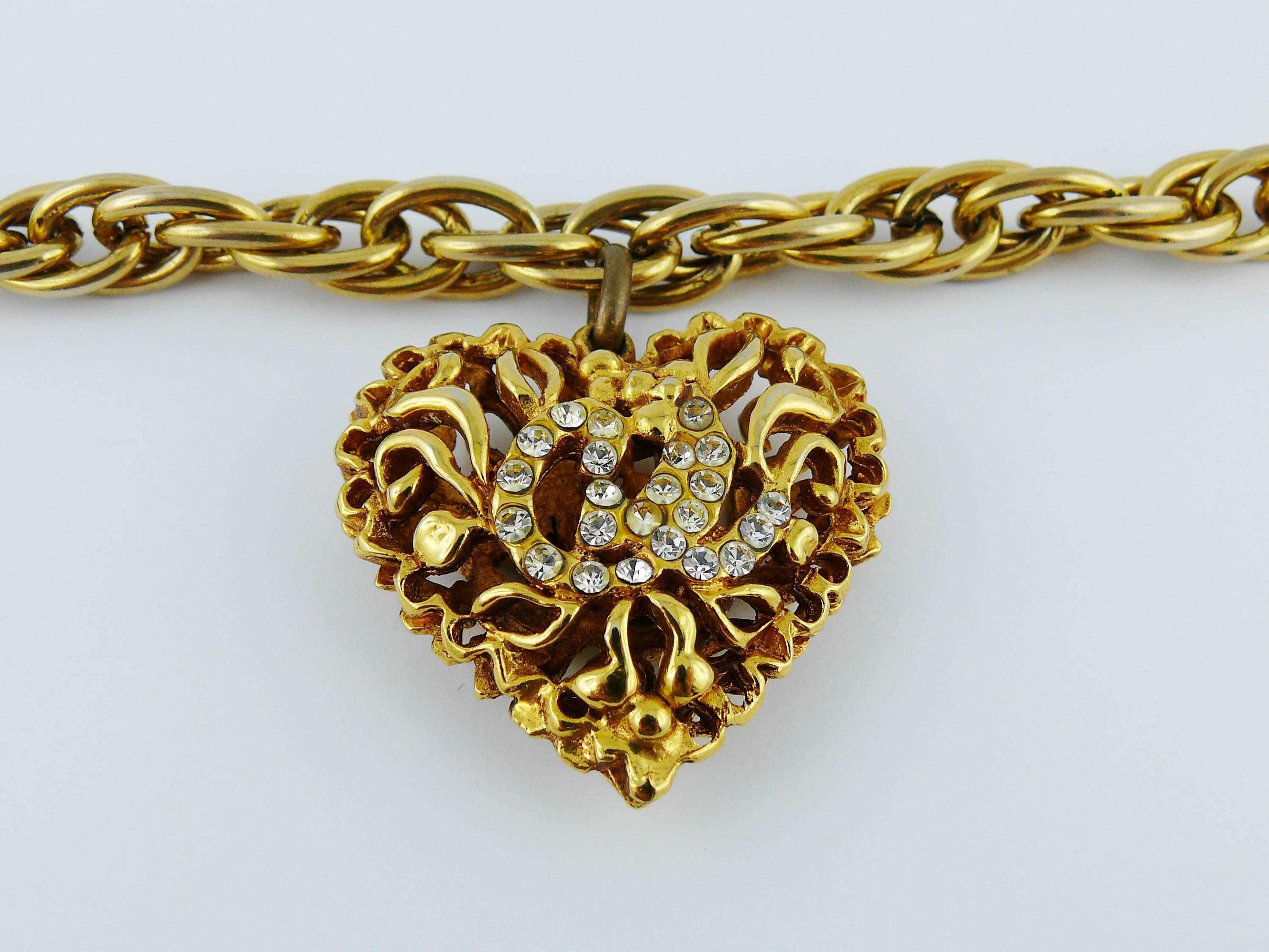 Christian Lacroix Vintage Jewelled Heart Pendant Necklace In Good Condition In Nice, FR