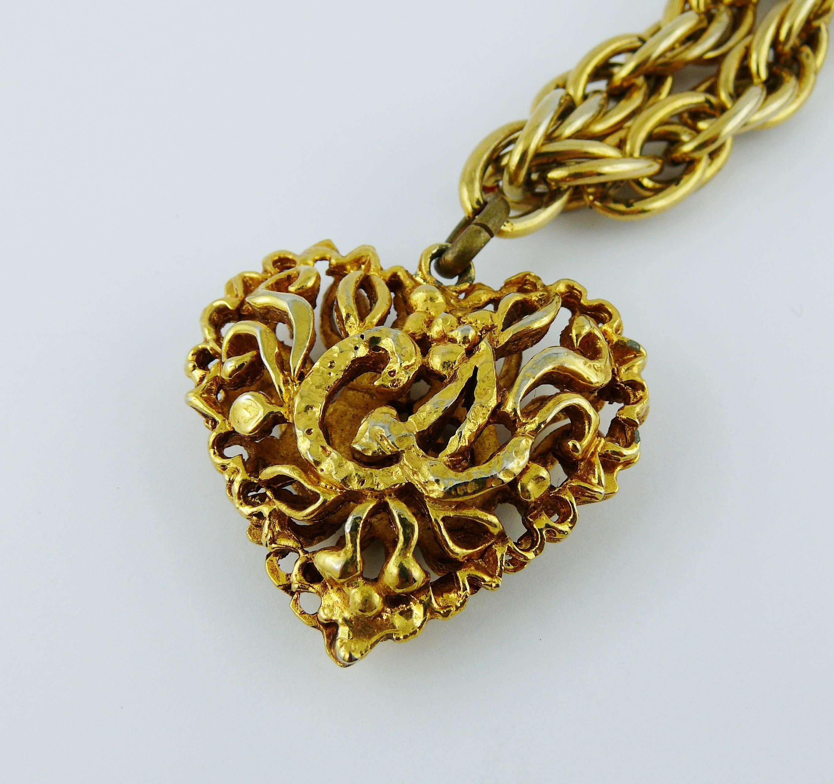 Christian Lacroix Vintage Jewelled Heart Pendant Necklace 3