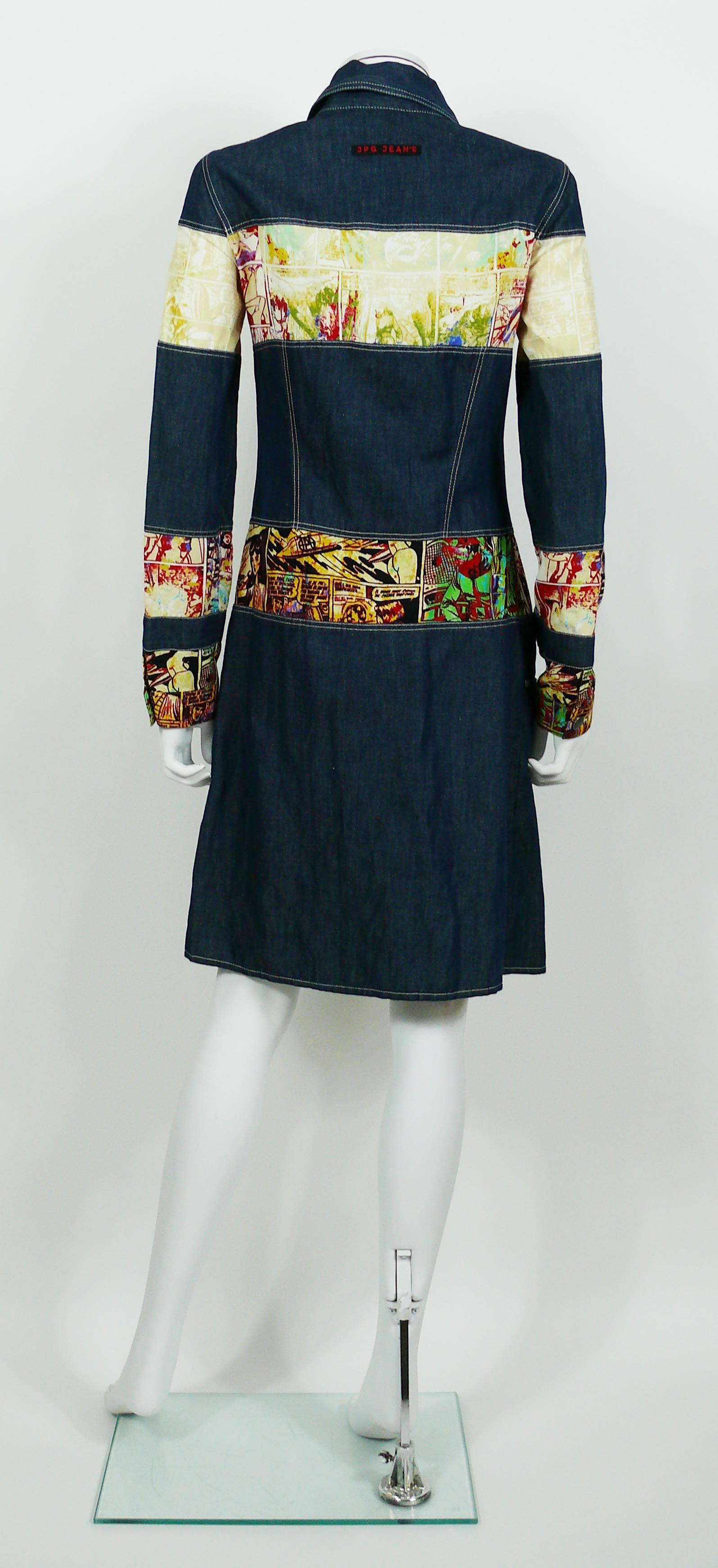 Jean Paul Gaultier Vintage Comics Print Denim Coat Dress For Sale 4