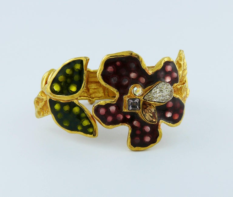 Christian Lacroix Vintage Enamel Flowers Clamper Bracelet For Sale at ...