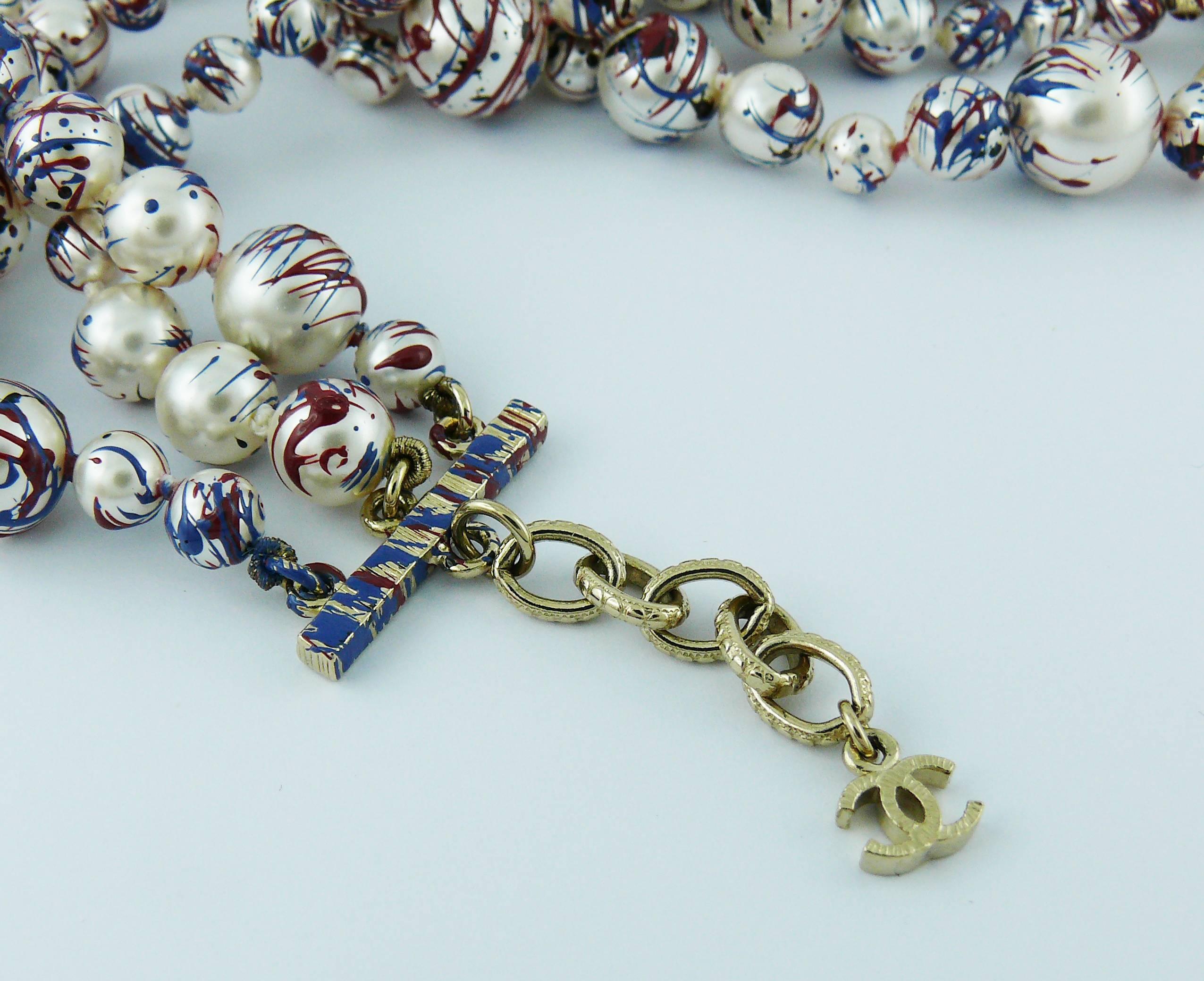 Chanel Fall 2013 Collectable Triple Strand Splatter Paint Pearl Necklace CC 1