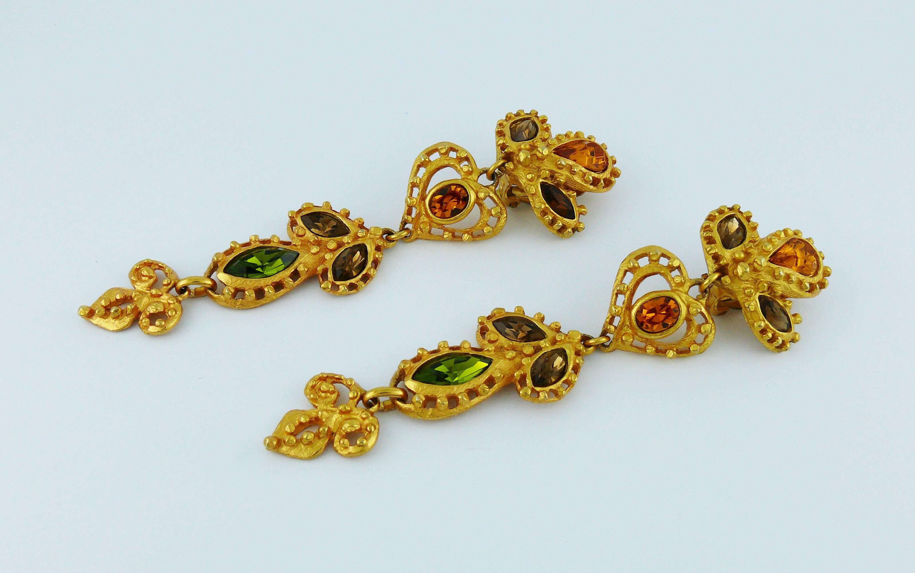 Christian Lacroix Vintage Jewelled Shoulder Duster Dangling Earrings In Excellent Condition In Nice, FR