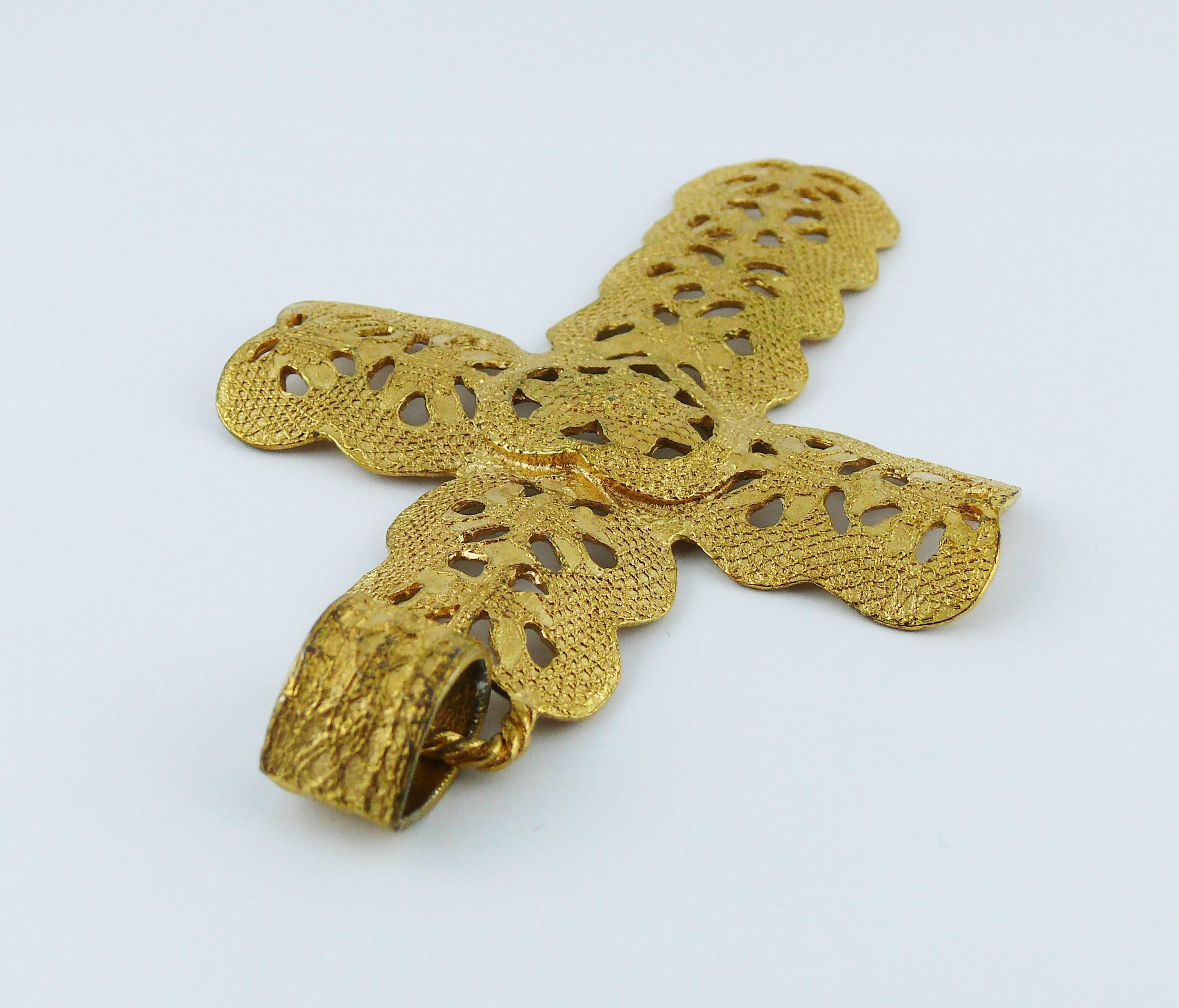 Yves Saint Laurent YSL Vintage Rare Gold Toned Massive Cross Pendant 2