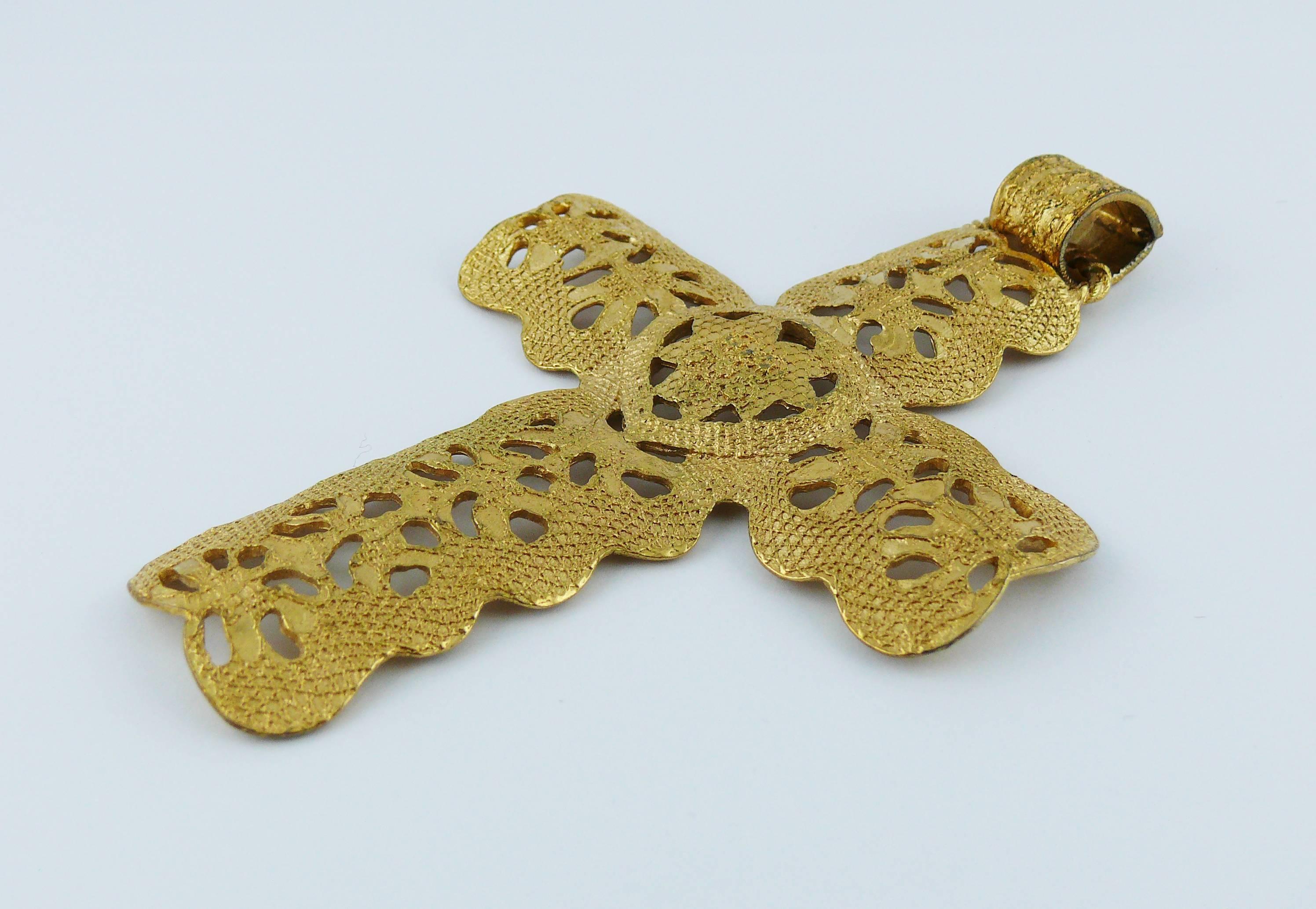 Women's Yves Saint Laurent YSL Vintage Rare Gold Toned Massive Cross Pendant