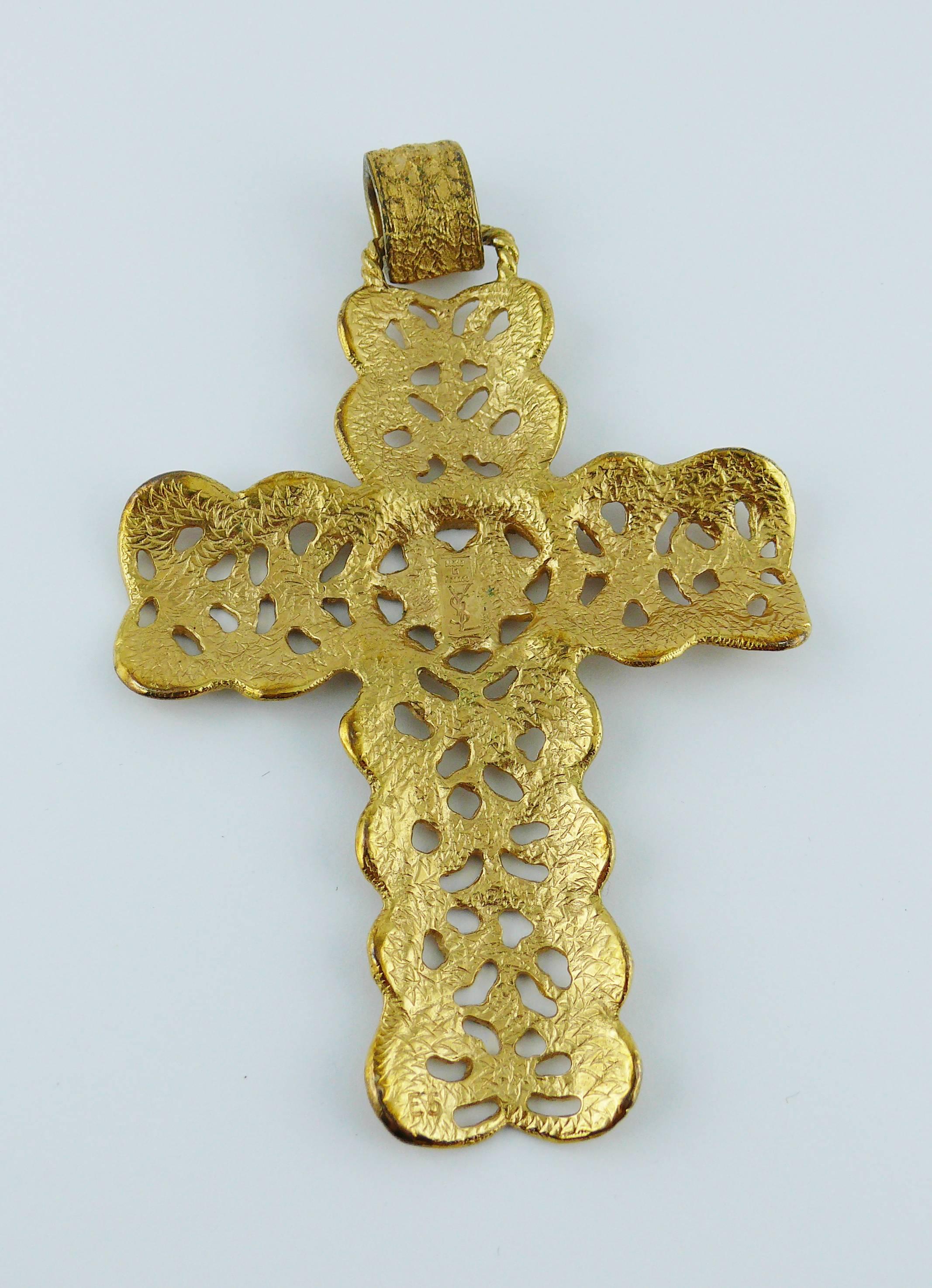 Yves Saint Laurent YSL Vintage Rare Gold Toned Massive Cross Pendant 3