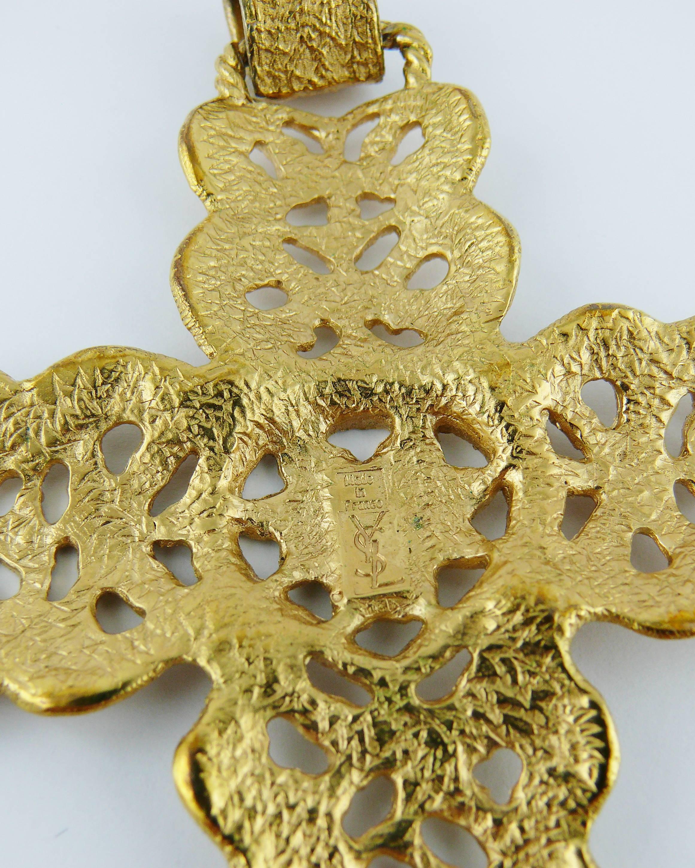 Yves Saint Laurent YSL Vintage Rare Gold Toned Massive Cross Pendant 4
