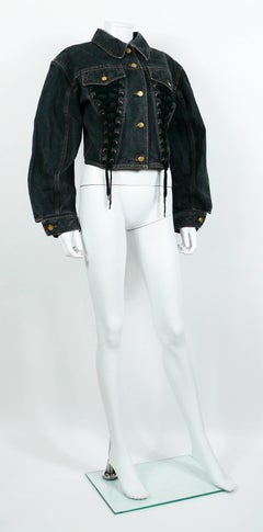 Jean Paul Gaultier Junior Vintage Black Denim Iconic Corset Style Jacket