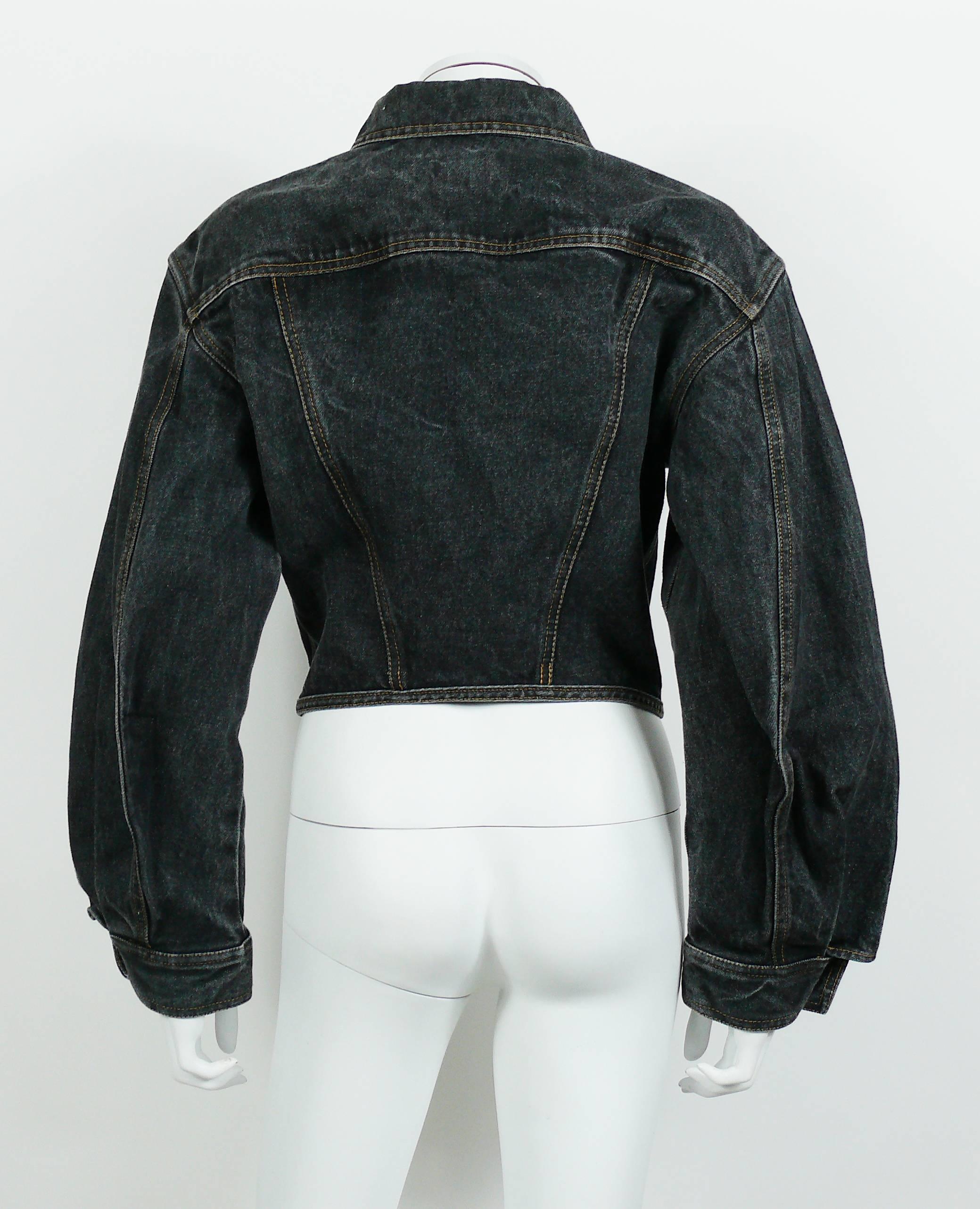 Jean Paul Gaultier Junior Vintage Black Denim Iconic Corset Style Jacket 1