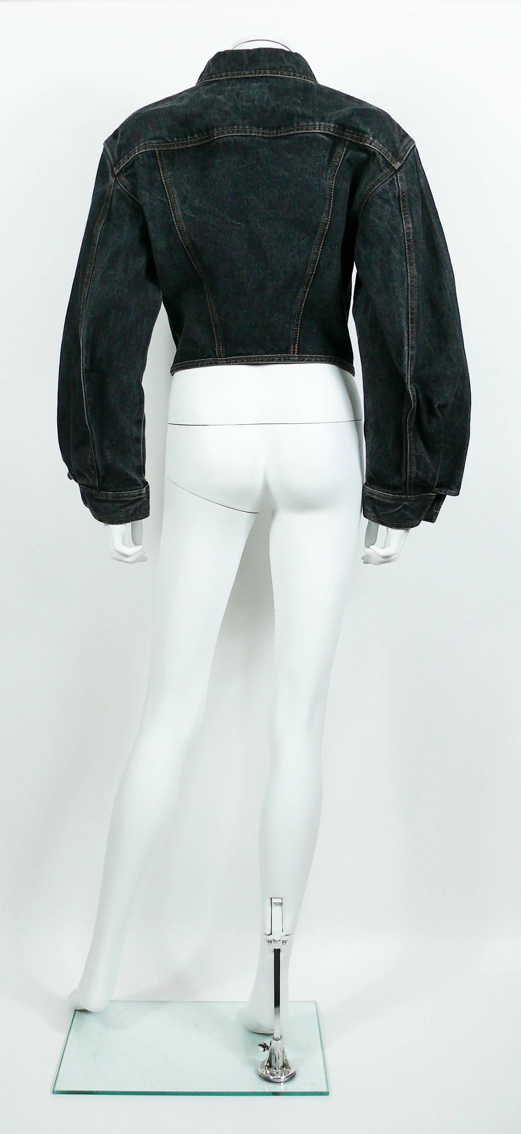Women's Jean Paul Gaultier Junior Vintage Black Denim Iconic Corset Style Jacket