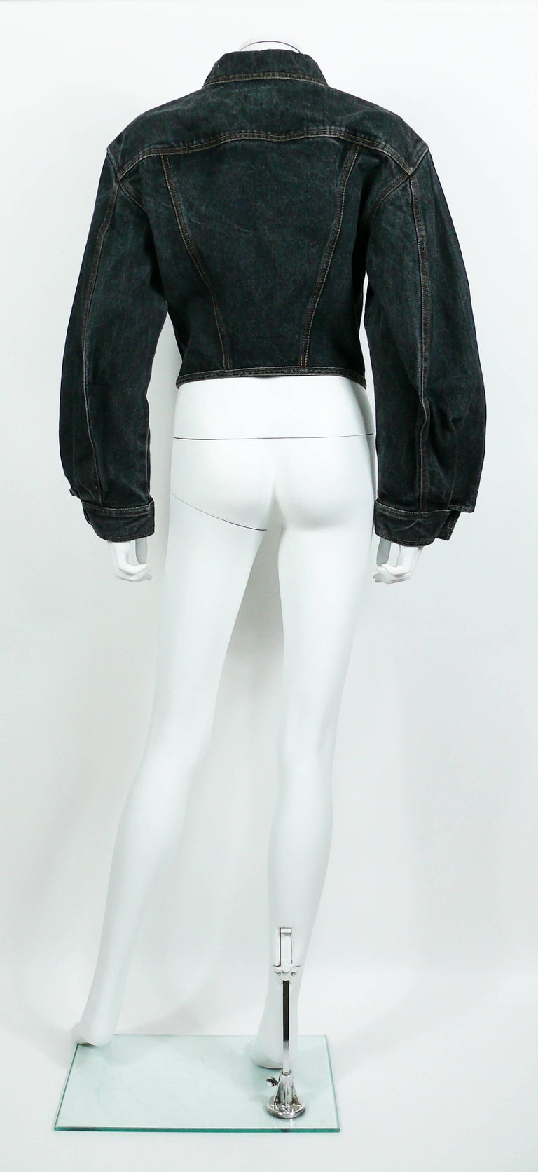 Jean Paul Gaultier Junior Vintage Black Denim Iconic Corset Style Jacket For Sale 3
