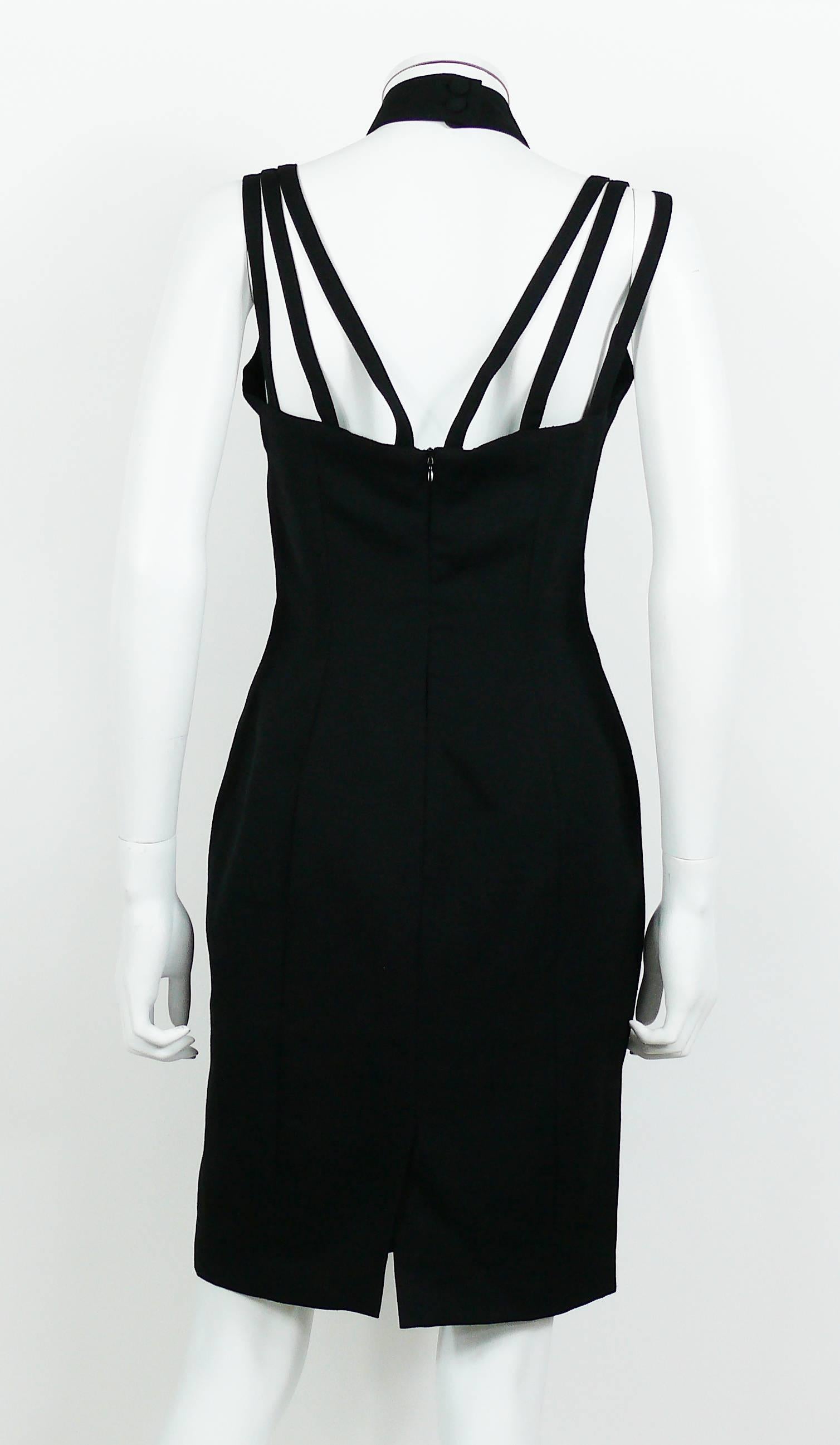 Paco Rabanne Vintage Black Wool Halter Dress with Metal Collar US Size 6 1