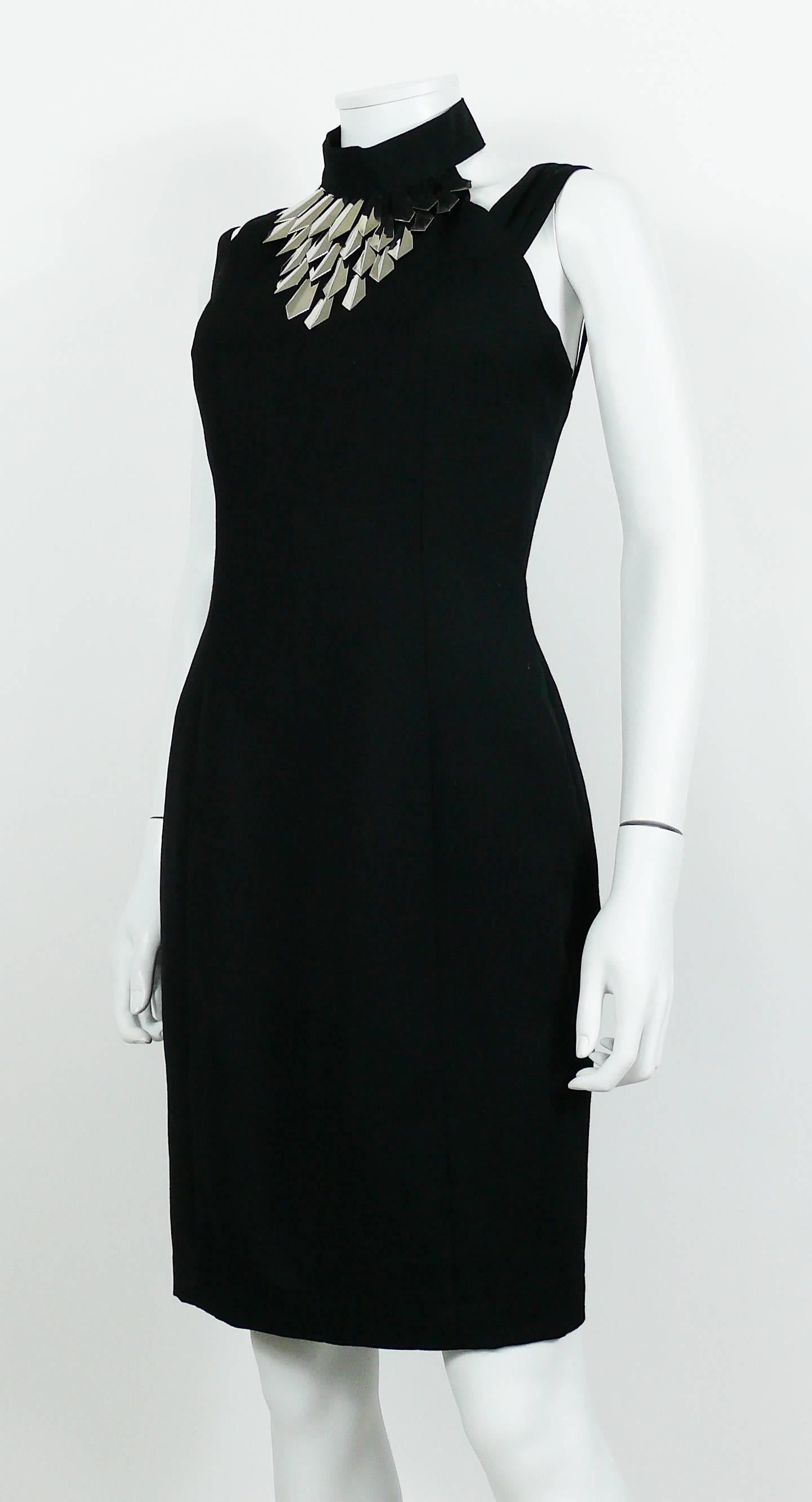 black dress with pearl collar