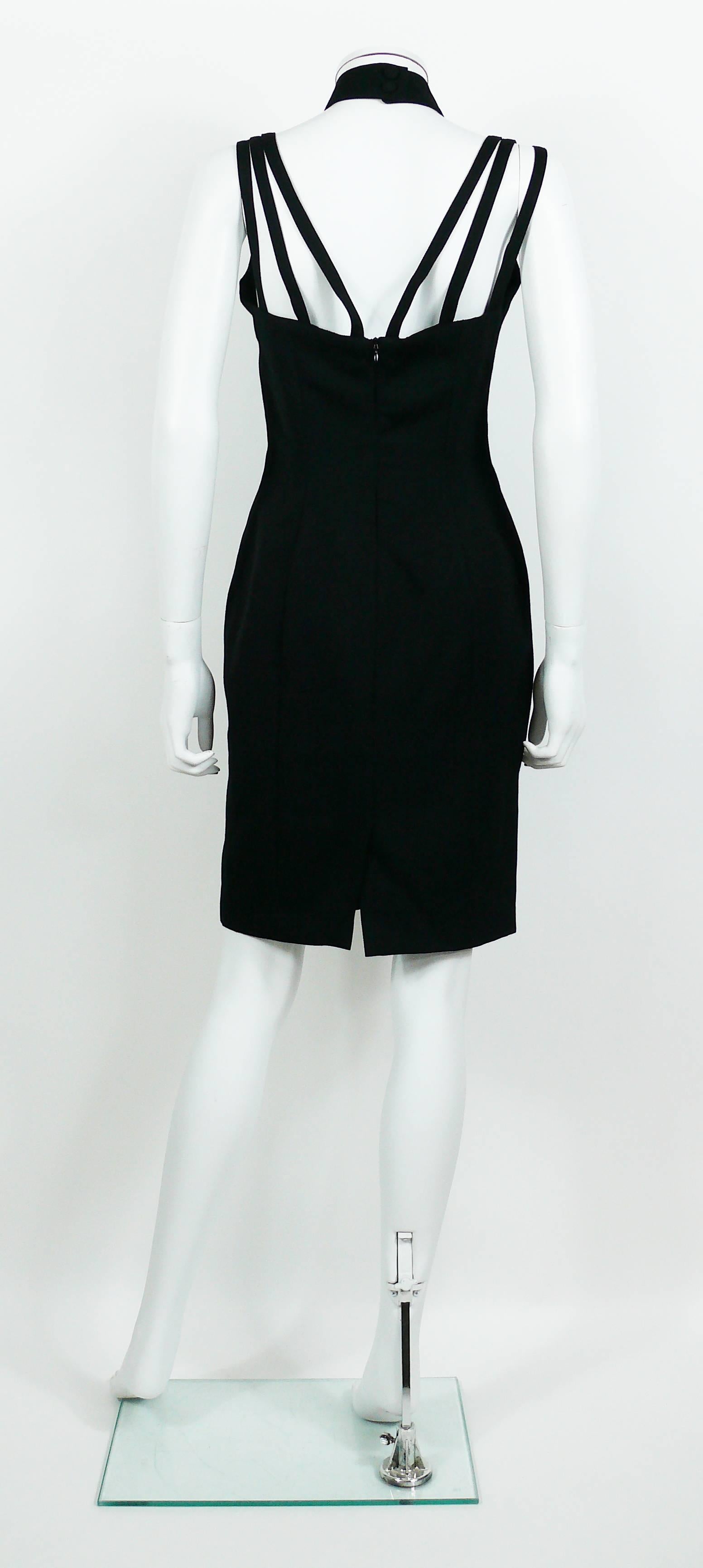 Women's Paco Rabanne Vintage Black Wool Halter Dress with Metal Collar US Size 6