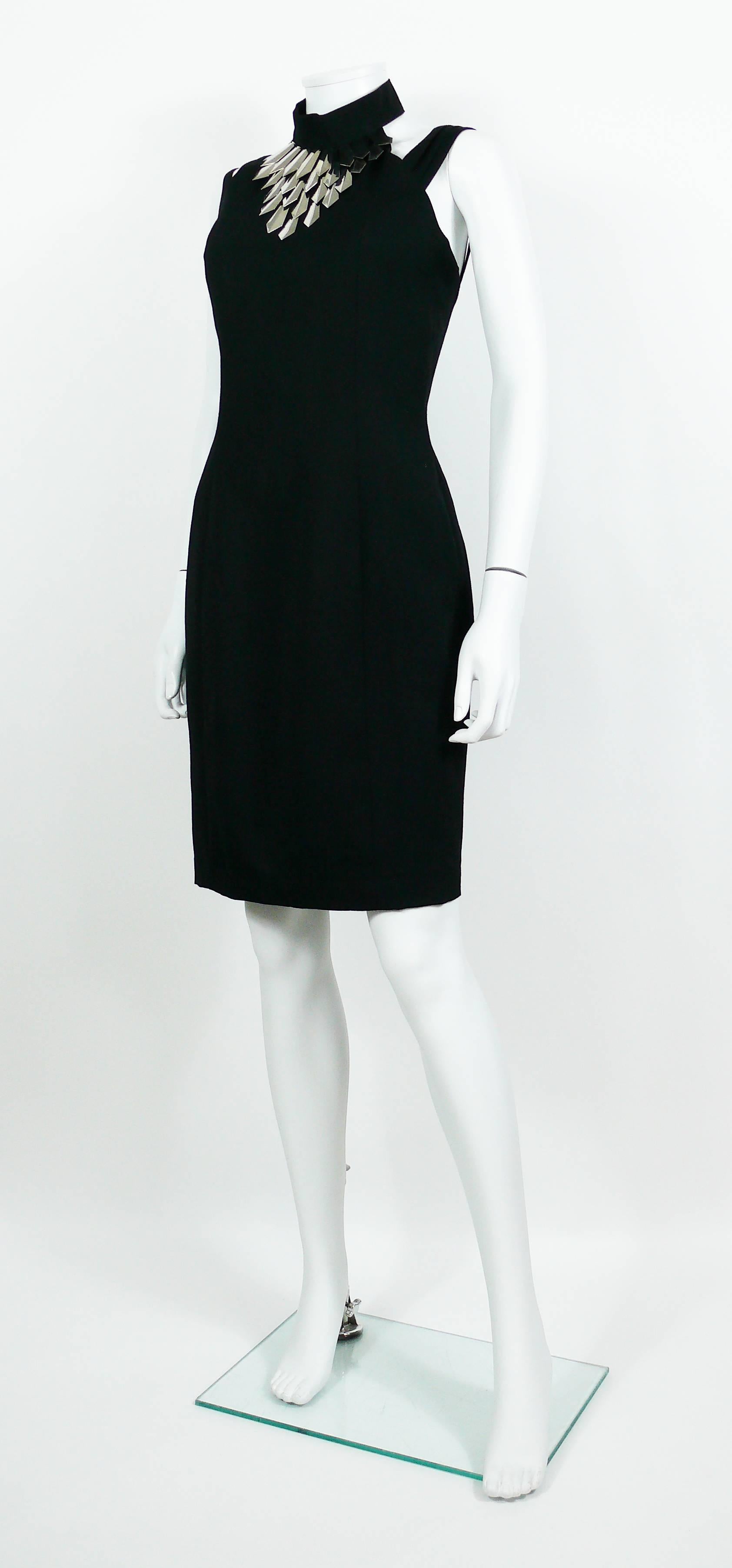 Paco Rabanne Vintage Black Wool Halter Dress with Metal Collar US Size 6 In Excellent Condition In Nice, FR