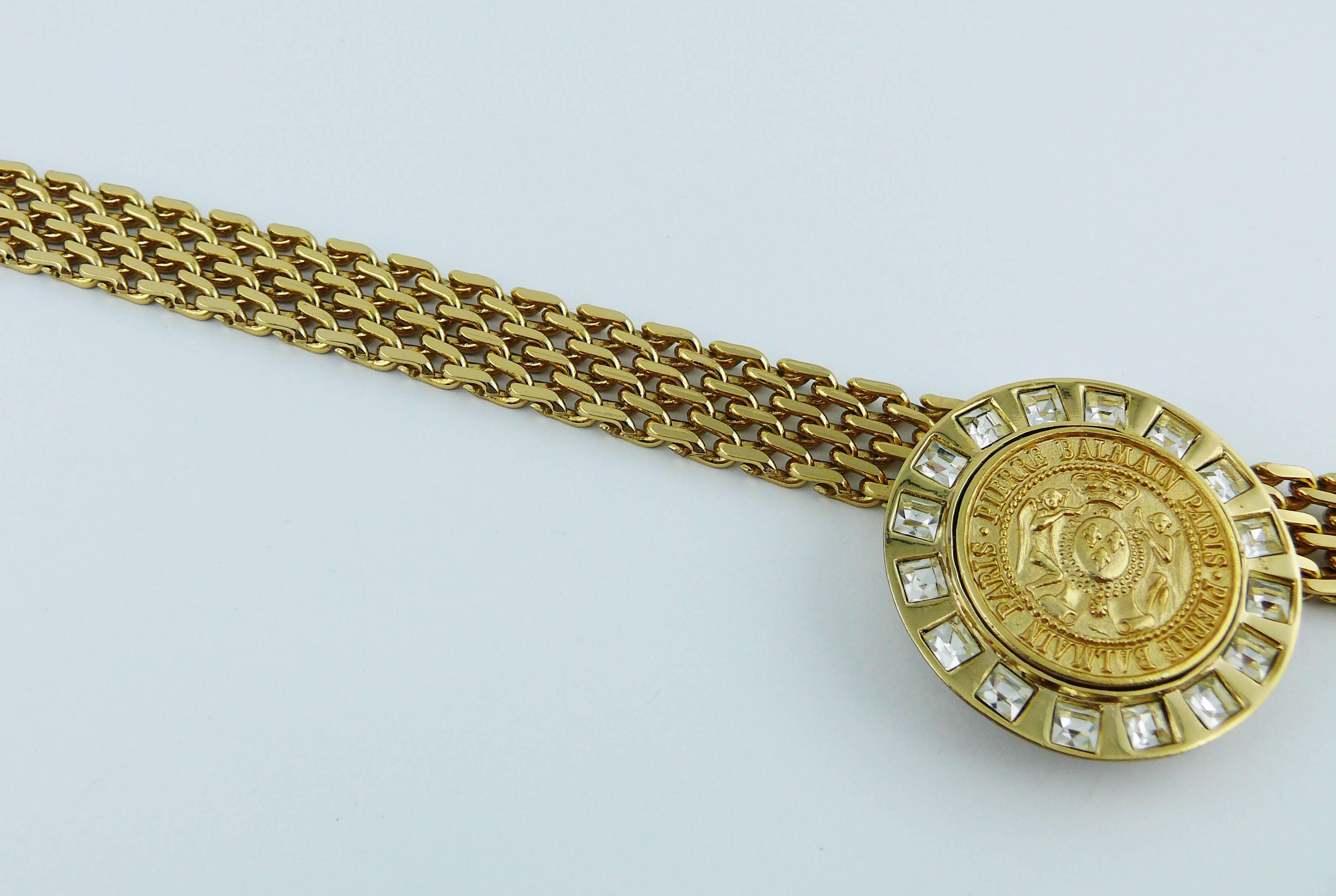 Pierre Balmain Vintage Jewelled Medallion Crest Necklace  In Excellent Condition In Nice, FR