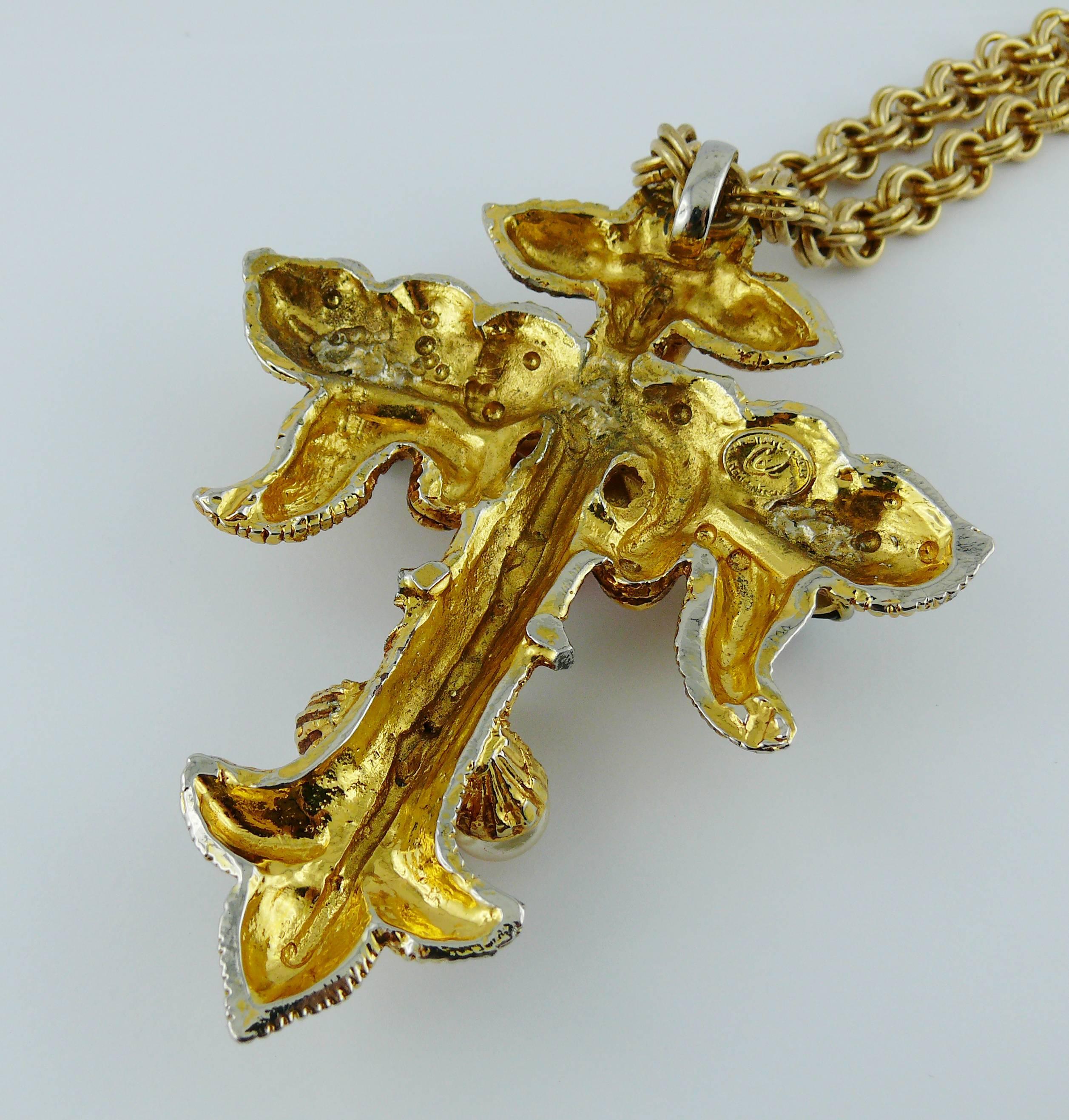 Women's Christian Lacroix Vintage Runway Jewelled Cross Necklace