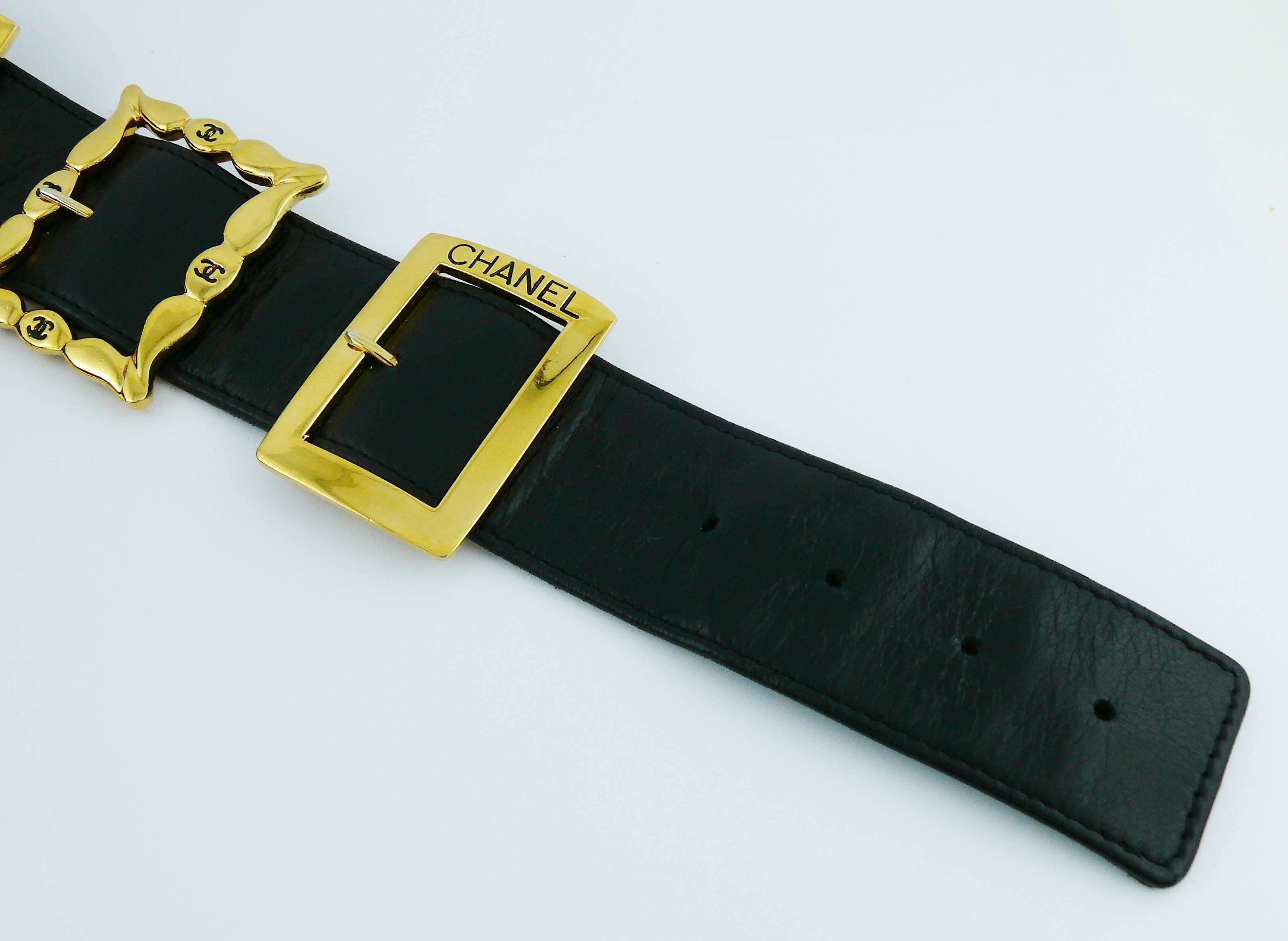 Chanel Vintage Black Leather Multi Buckle Belt 1