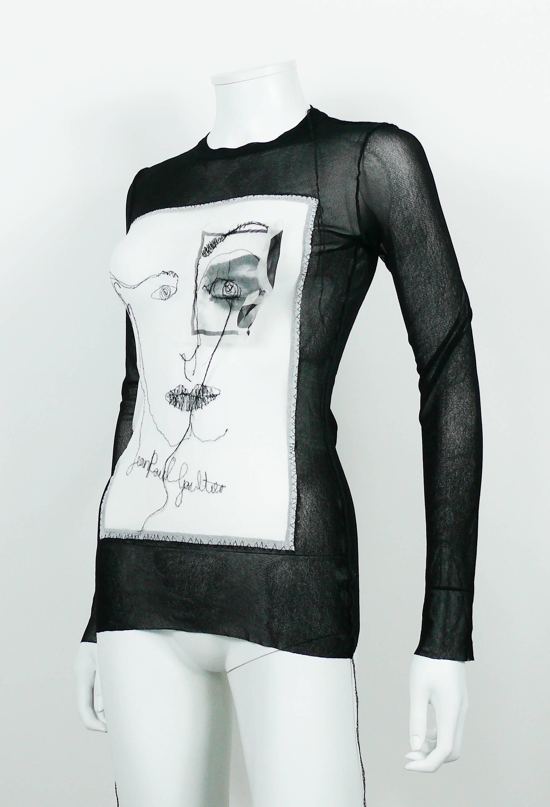 Jean Paul Gaultier Maille Femme Portrait and Eye Applique Mesh Top Size M In Excellent Condition In Nice, FR