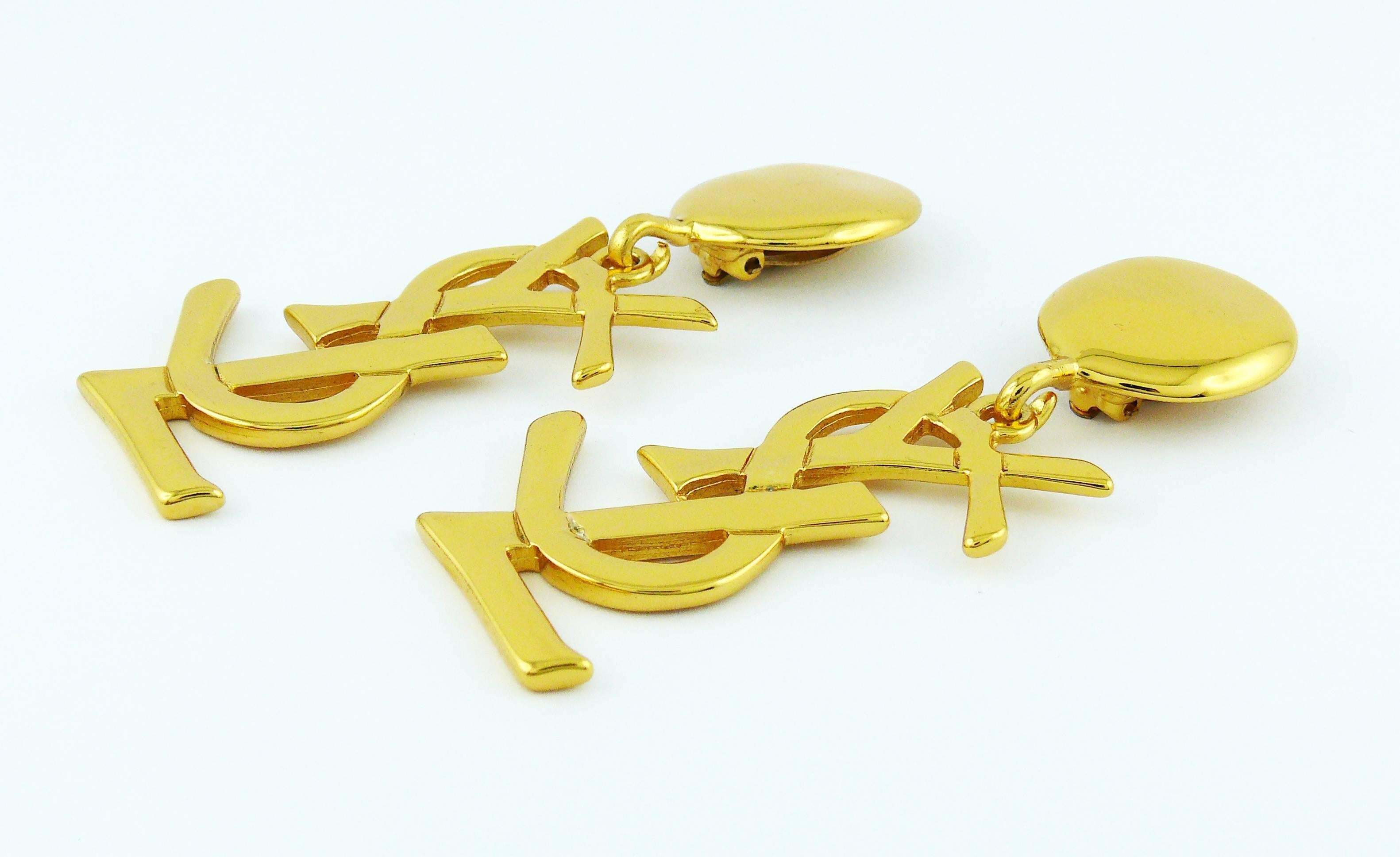 Yves Saint Laurent YSL Vintage Massive Iconic Logo Dangling Earrings In Excellent Condition In Nice, FR