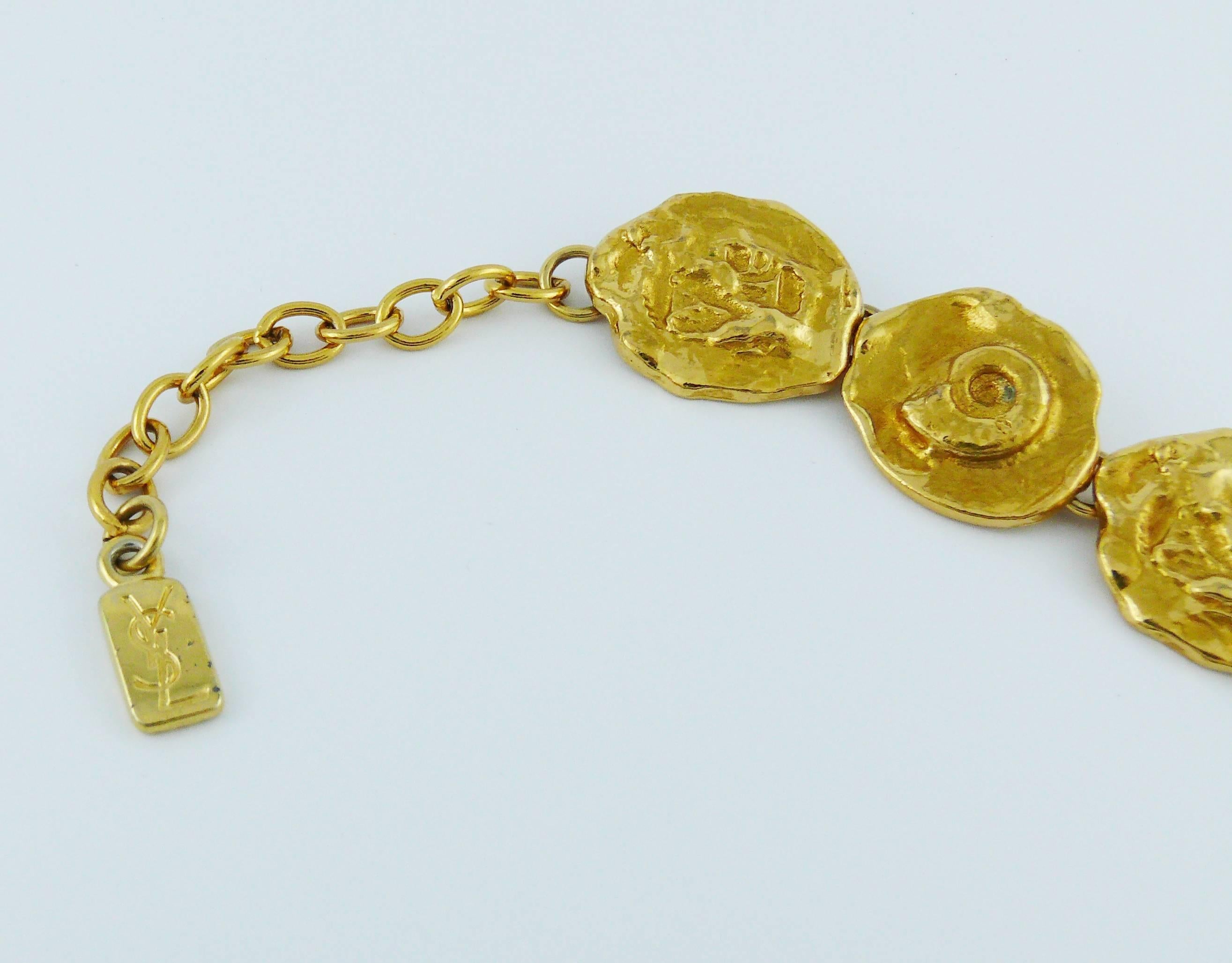 Women's Yves Saint Laurent YSL Vintage Gold Toned Fossil Necklace