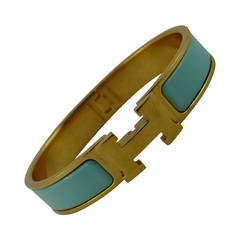 Hermes Lagoon Blue Clic Clac H Enamel Bracelet Narrow