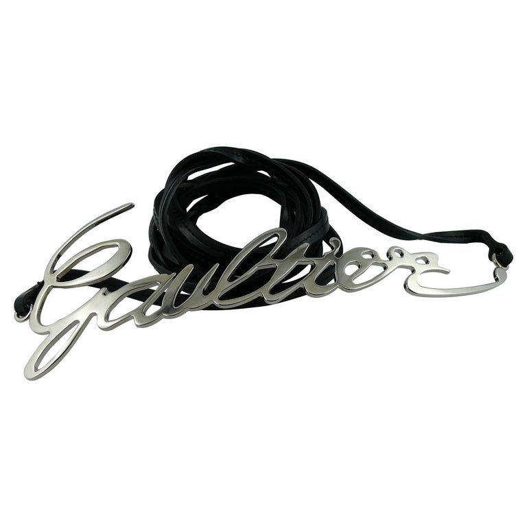 Jean Paul Gaultier Runway Cursive Logo Metal Chrome Belt RTW