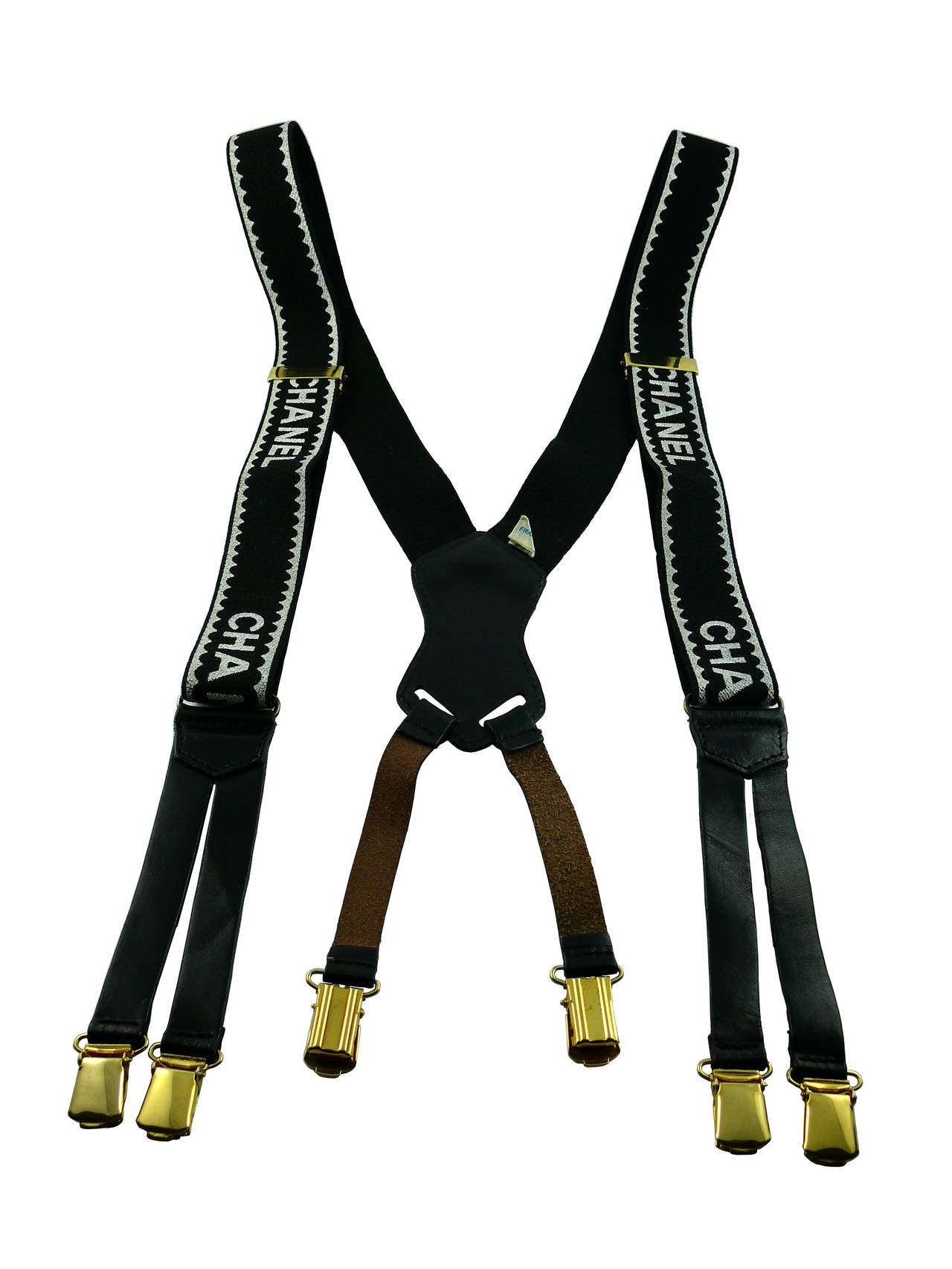 Chanel Vintage Iconic Rare Black and White Suspenders In Good Condition In Nice, FR