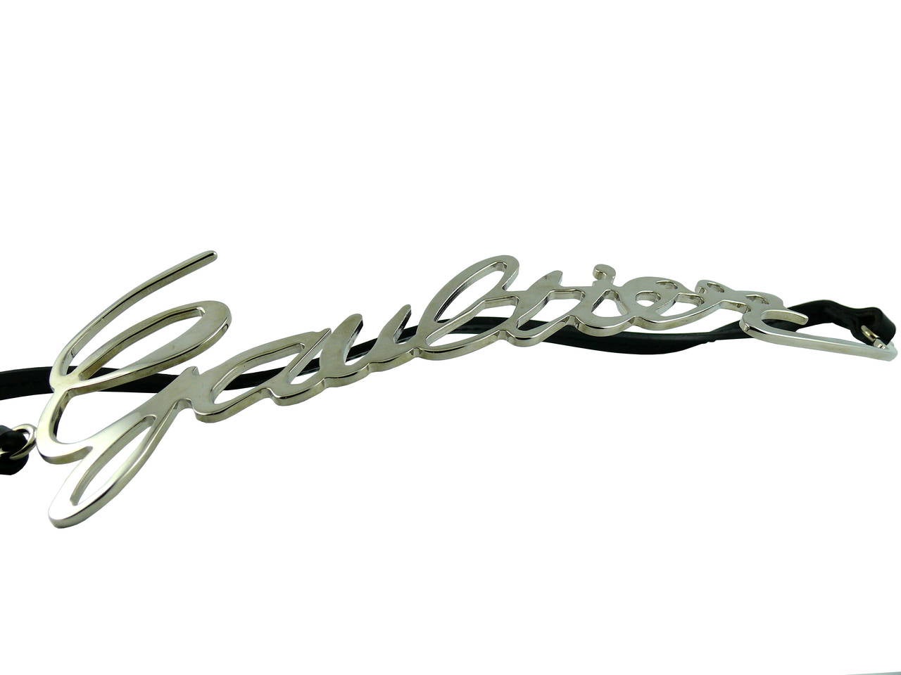 Jean Paul Gaultier Runway Cursive Logo Metal Chrome Belt RTW 2013 für Damen oder Herren