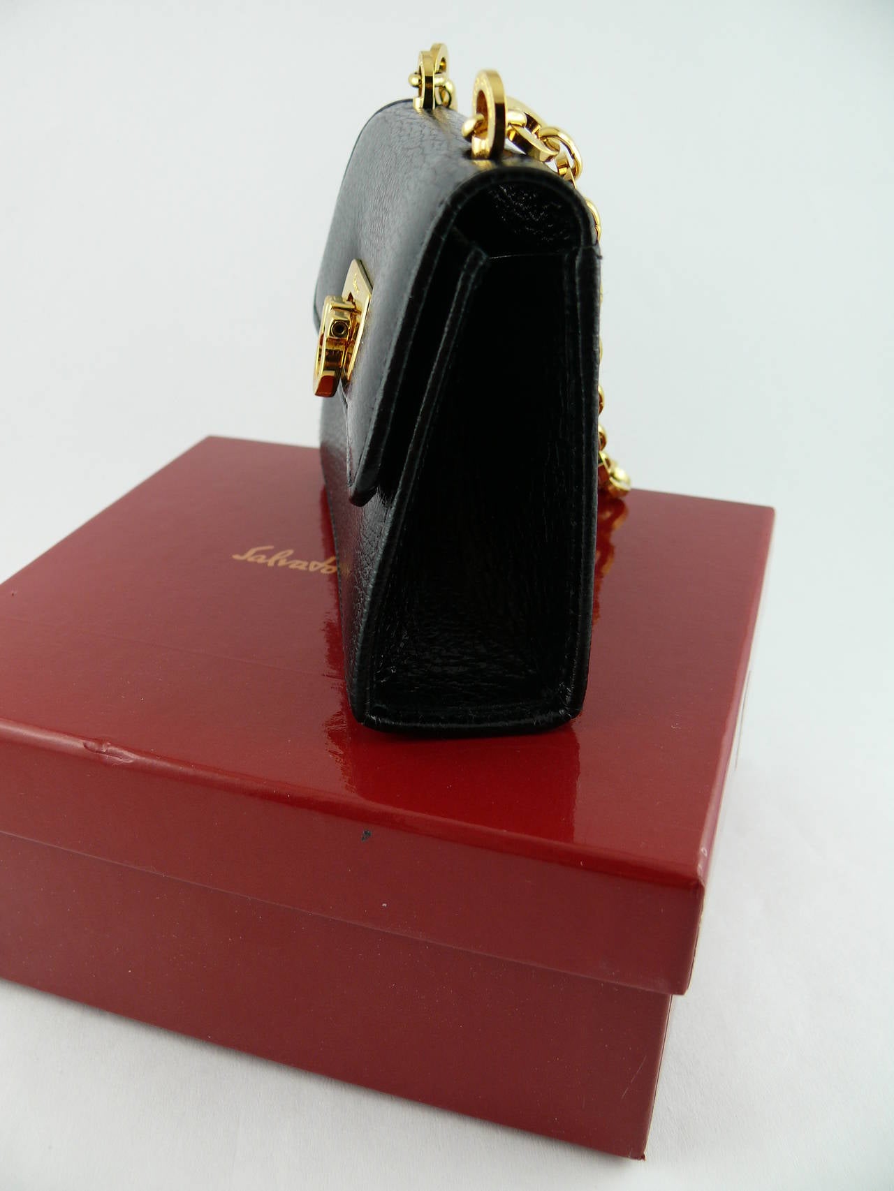 Women's Salvatore Ferragamo Grained Black Leather Cross Body Micro Bag