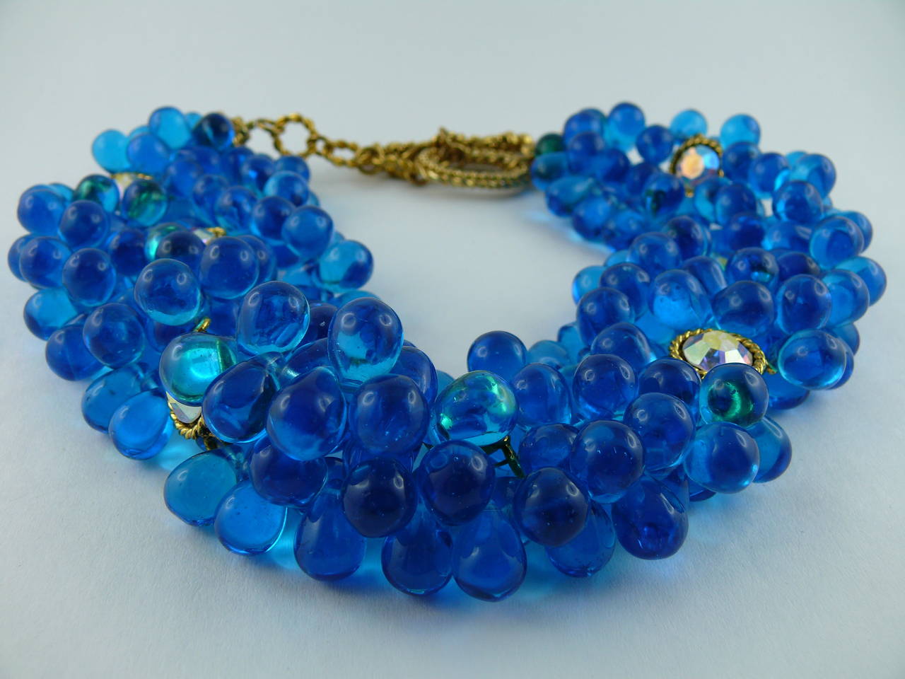 Claire Deve Vintage Opulent Gripoix Aqua Blue Necklace In Excellent Condition In Nice, FR