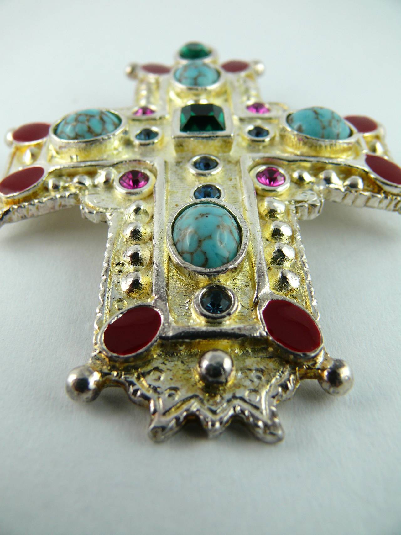 Women's Christian Lacroix Vintage Rare Massive Jewelled Cross Brooch Pendant