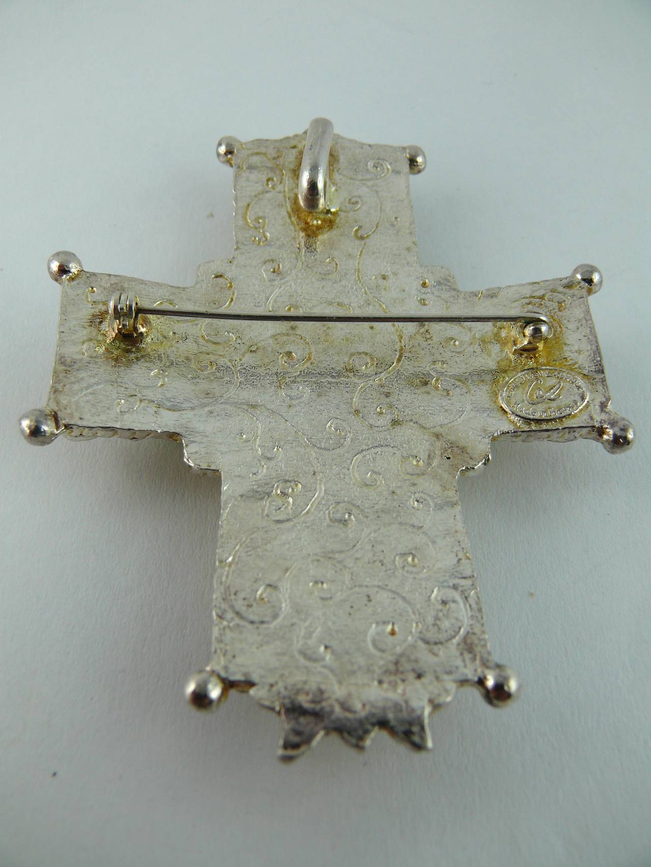 Christian Lacroix Vintage Rare Massive Jewelled Cross Brooch Pendant 3