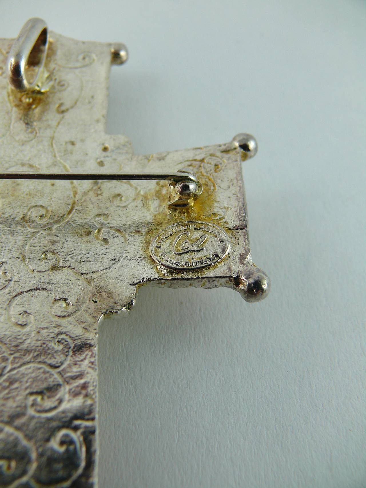 Christian Lacroix Vintage Rare Massive Jewelled Cross Brooch Pendant 4