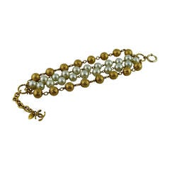 Chanel Vintage Faux Pearls and Gold Balls Four Strand Bracelet 8