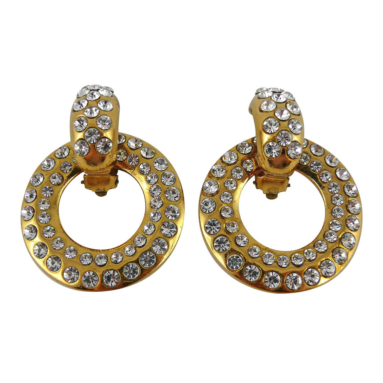 Chanel Vintage 1980s 2-way Diamante Gold Toned Door Knocker Earrings