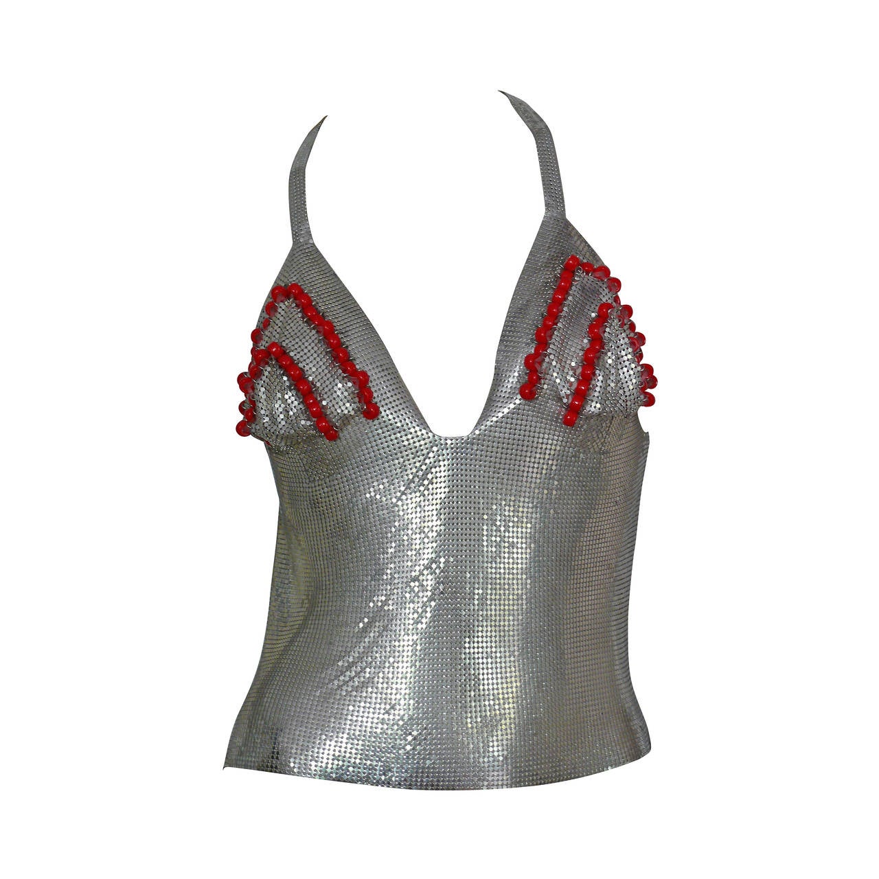 Paco Rabanne Chainmail Halter Top with Resin Bead Chevron Breast Detail For Sale