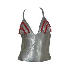 Paco Rabanne Chainmail Halter Top with Resin Bead Chevron Breast Detail