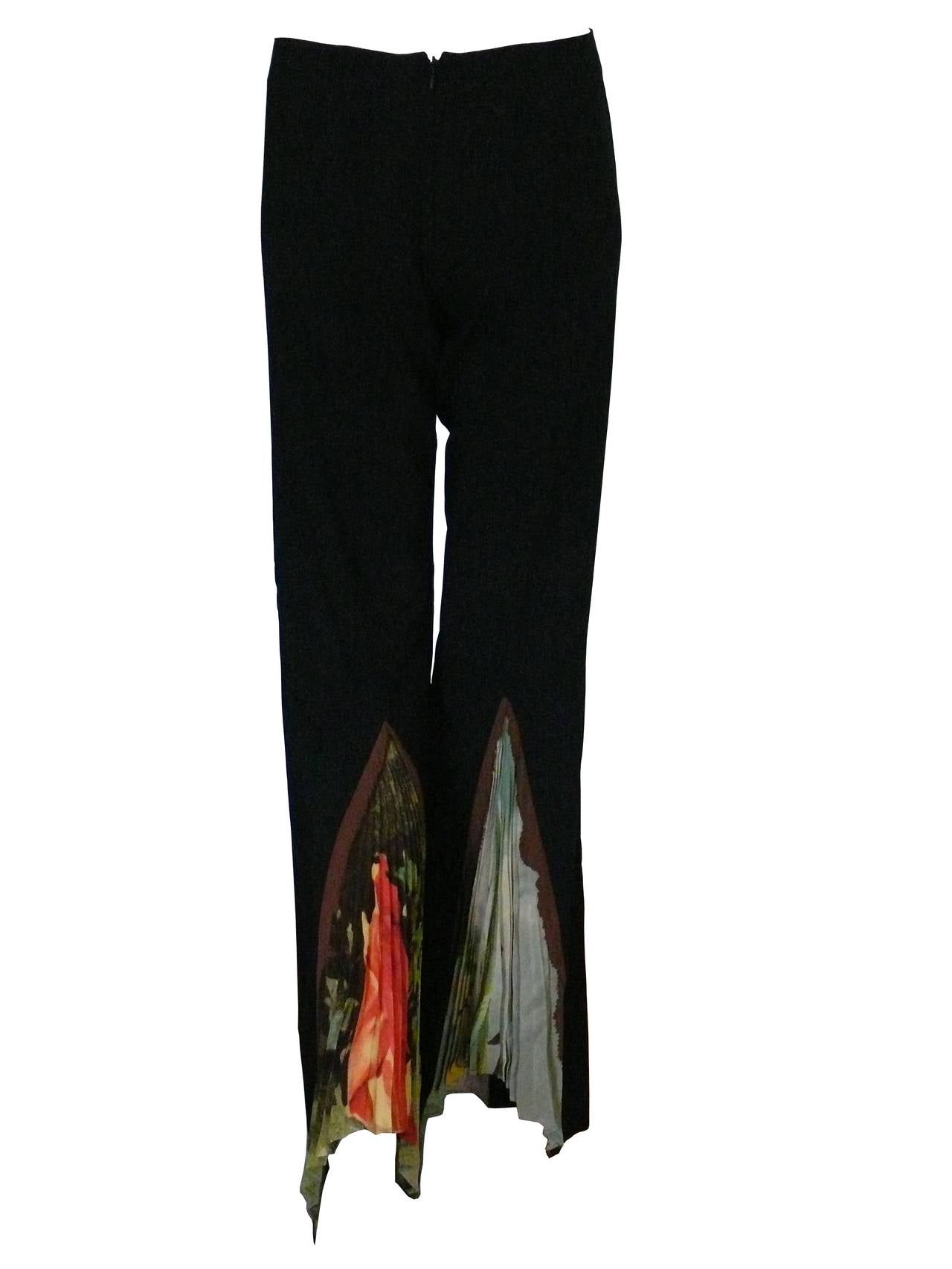 Jean Paul Gaultier Virgin Wool & Floral Print Silk Trousers In Excellent Condition In Nice, FR