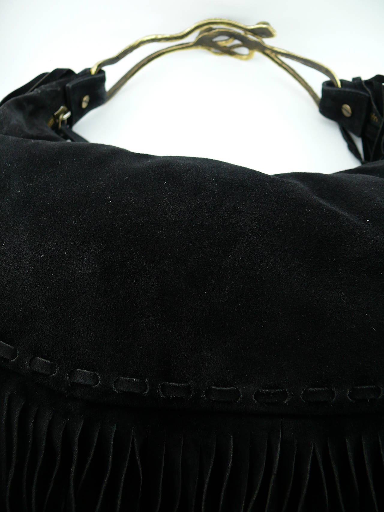 Women's Valentino Garavani Black Suede Crescent Fringe Serpent Bag