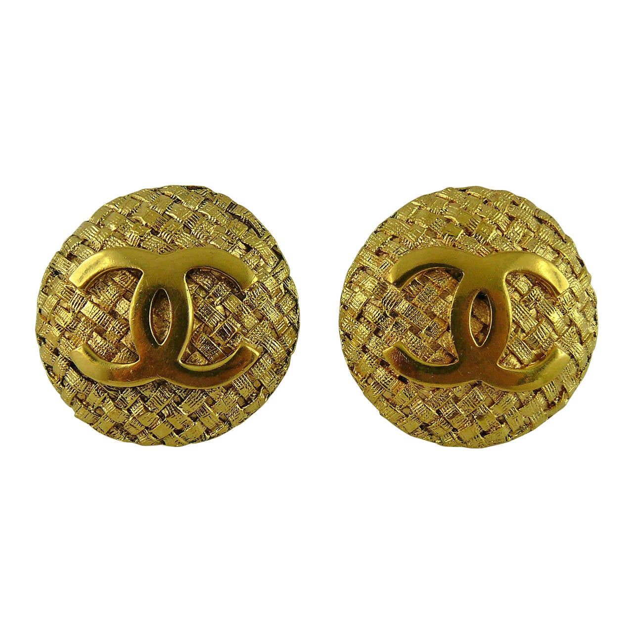 Chanel Vintage CC Monogram Woven Textured Clip On Earrings