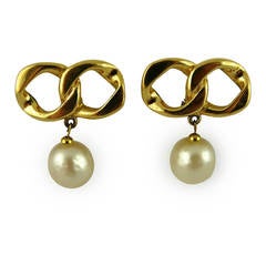 Chanel Vintage Iconic Chain & Pearl Dangling Earrings 8
