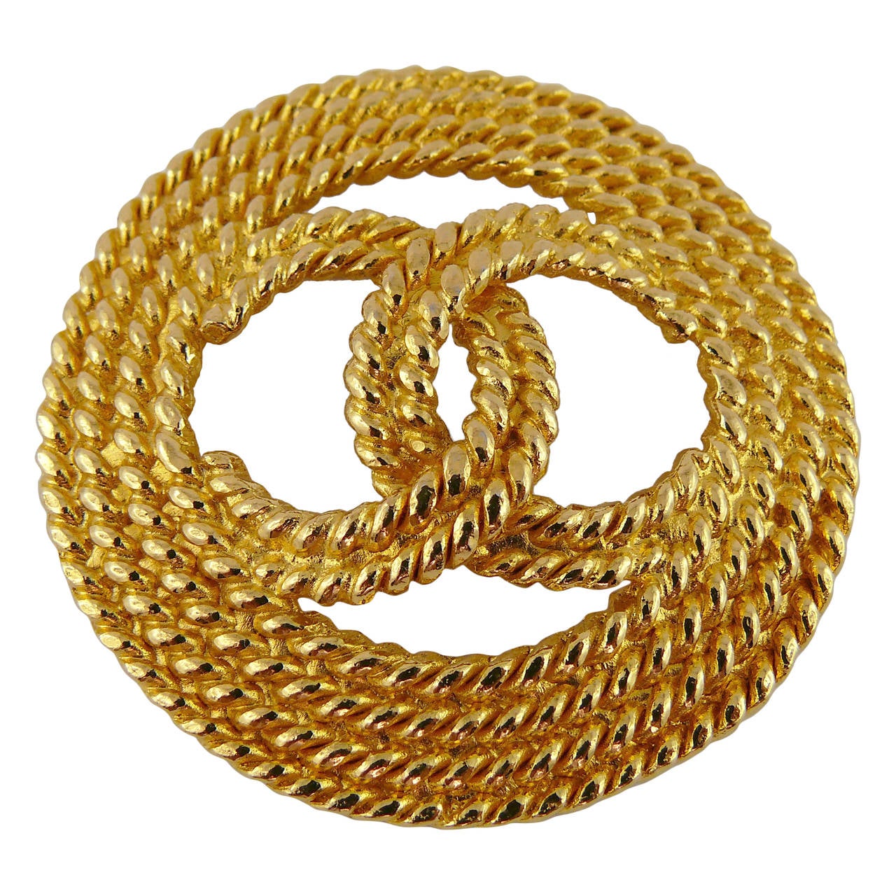 Chanel Vintage Gold Toned Braided Rope-Like CC Logo Brooch, 1993