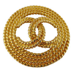 Chanel Vintage Gold Toned Braided Rope-Like CC Logo Brooch, 1993