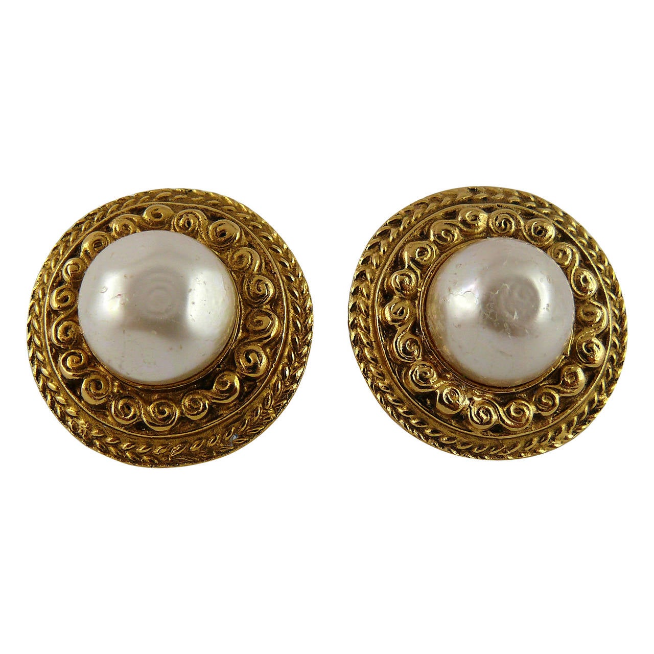 Chanel Vintage Classic Faux Pearl Clip-On Earrings