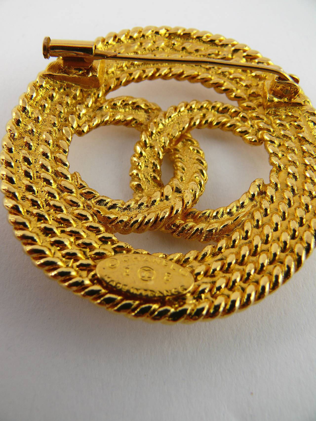 Women's Chanel Vintage Gold Toned Braided Rope-Like CC Logo Brooch, 1993